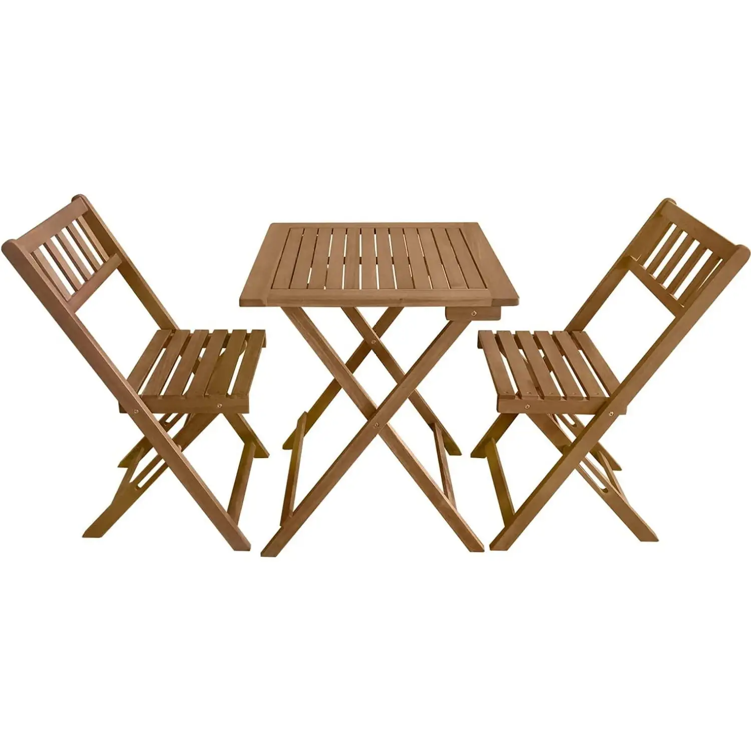 YSSY Wood Folding Patio Outdoor Bistro Set with 2 Chairs and Square Table for Pool Beach Backyard Balcony Porch Deck Garden. Brown