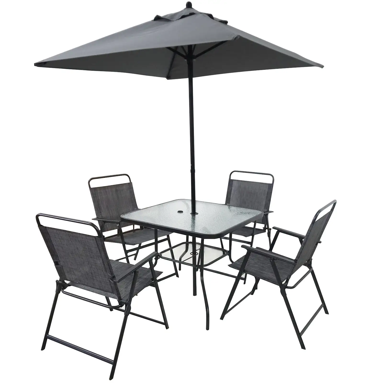 YYAo Conversation Chairs Set. Garden Conversation Table Set. Outdoor Patio Dining Set for 4 People. Metal Patio Furniture Table and Chair Set with Umbrella. Black