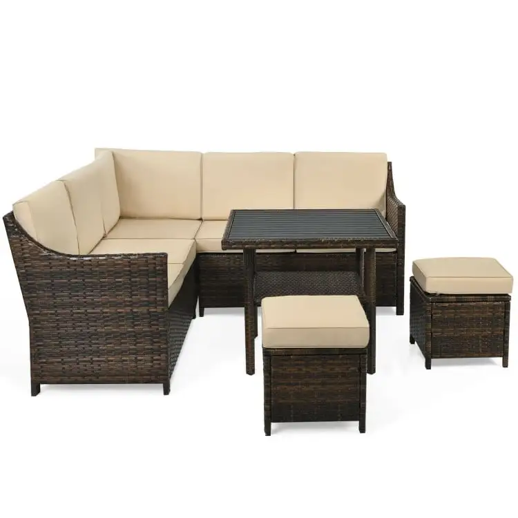 YYAo Garden Conversation Table Set. Conversation Loveseat Chairs Set.6 Pieces Patio Rattan Dining Sofa Funiture Set