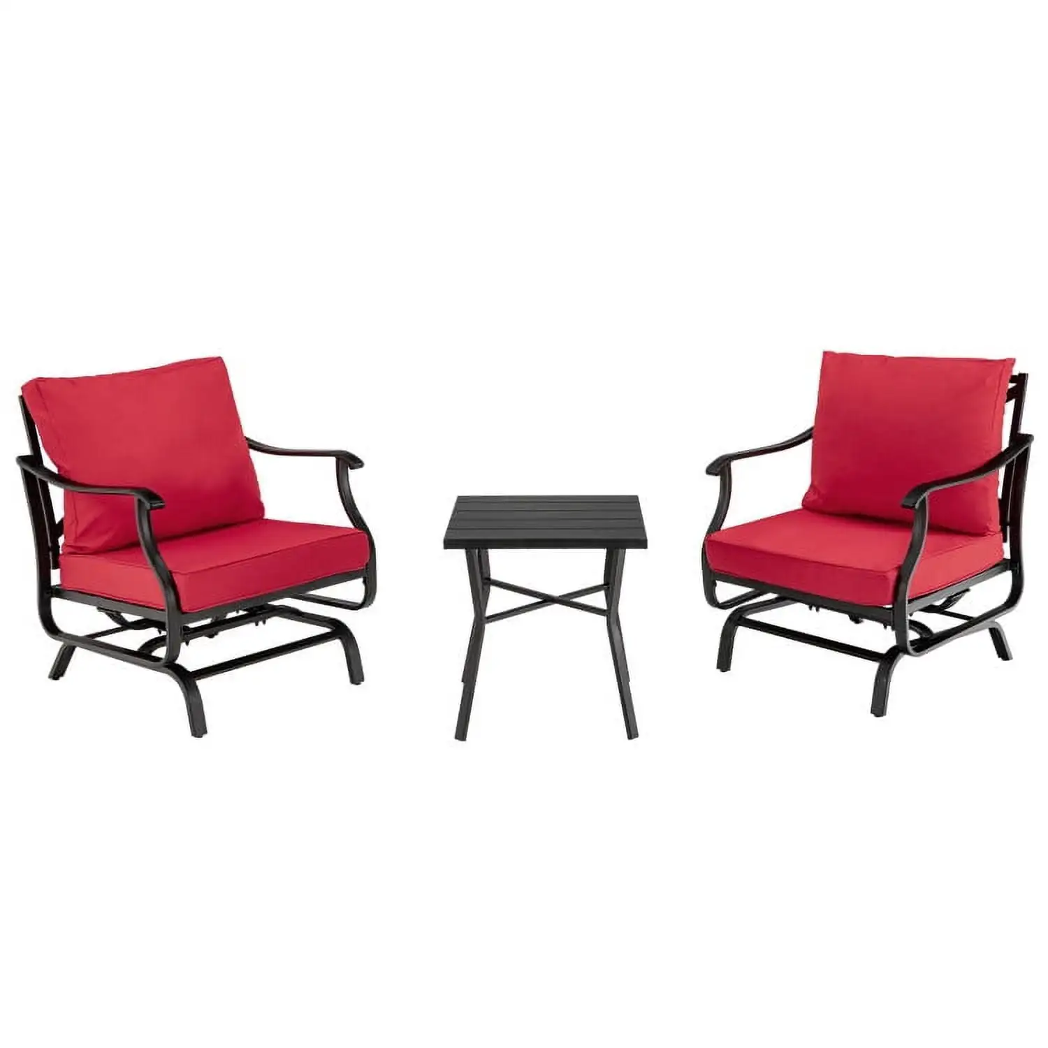 YYAo Outdoor Bistro Set. Outdoor Conversation Sets. 3 Piece Patio Rocking Chair Set with Coffee Table-Red