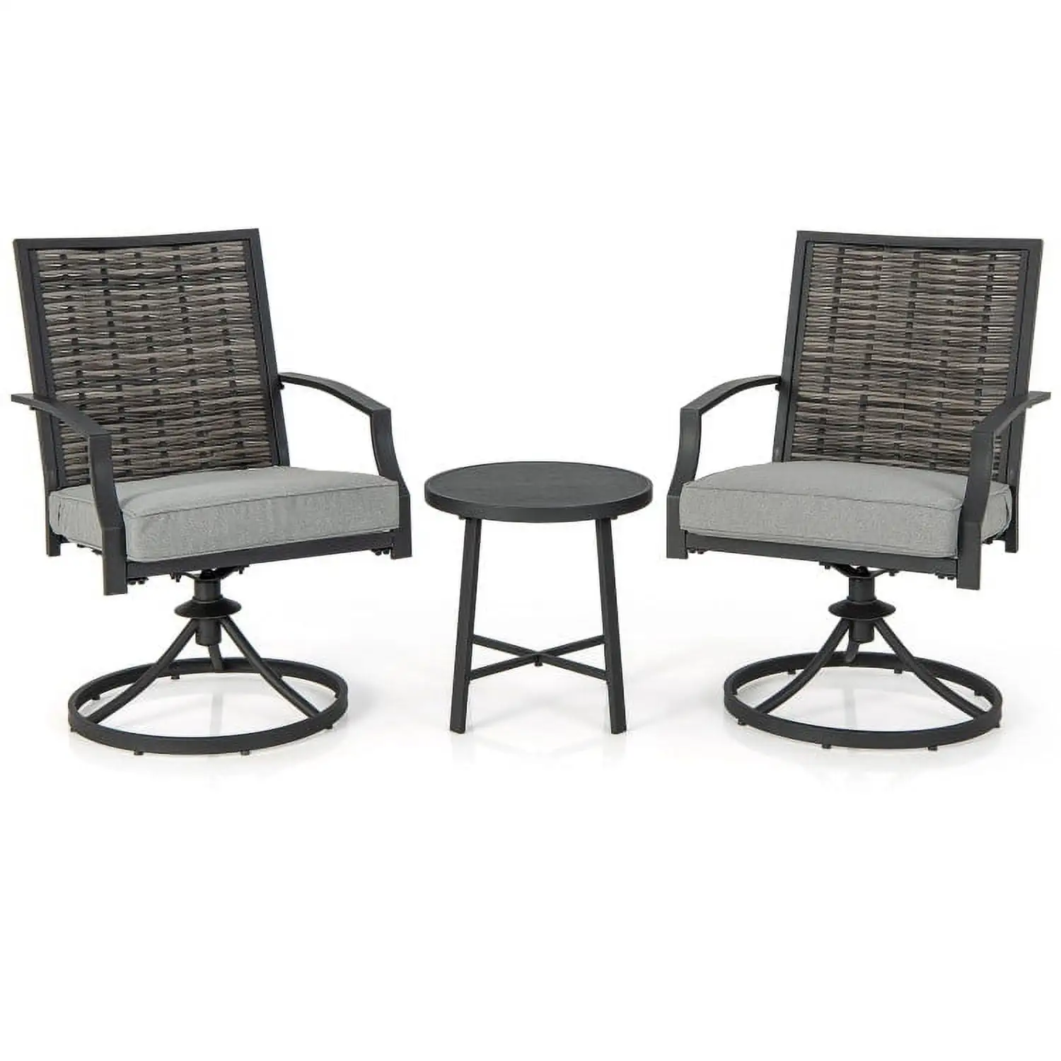 YYAo Outdoor Bistro Set. Outdoor Conversation Sets. 3 Piece Patio Swivel Chair Set with Soft Seat Cushions for Backyard