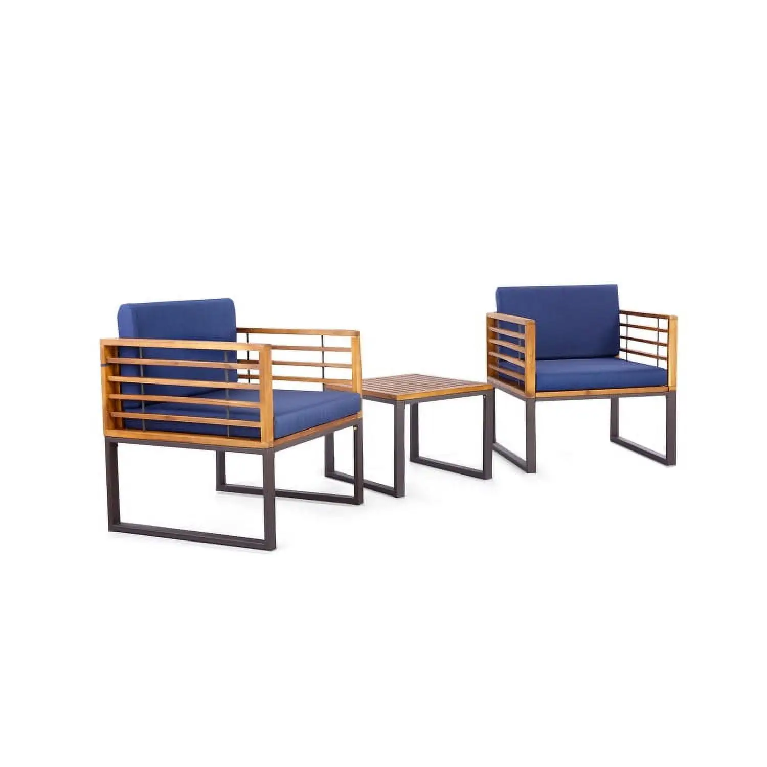 YYAo Outdoor Bistro Set. Outdoor Conversation Sets. 3 Pieces Patio Acacia Wood Conversation Set with Cushioned Armchairs-Navy