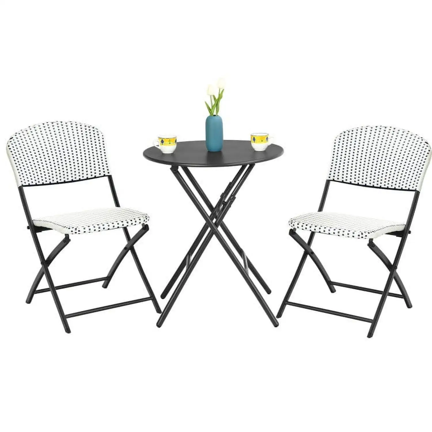 YYAo Outdoor Bistro Set. Outdoor Conversation Sets. 3 Pieces Patio Rattan Bistro Set with Round Dining Table and 2 Chairs