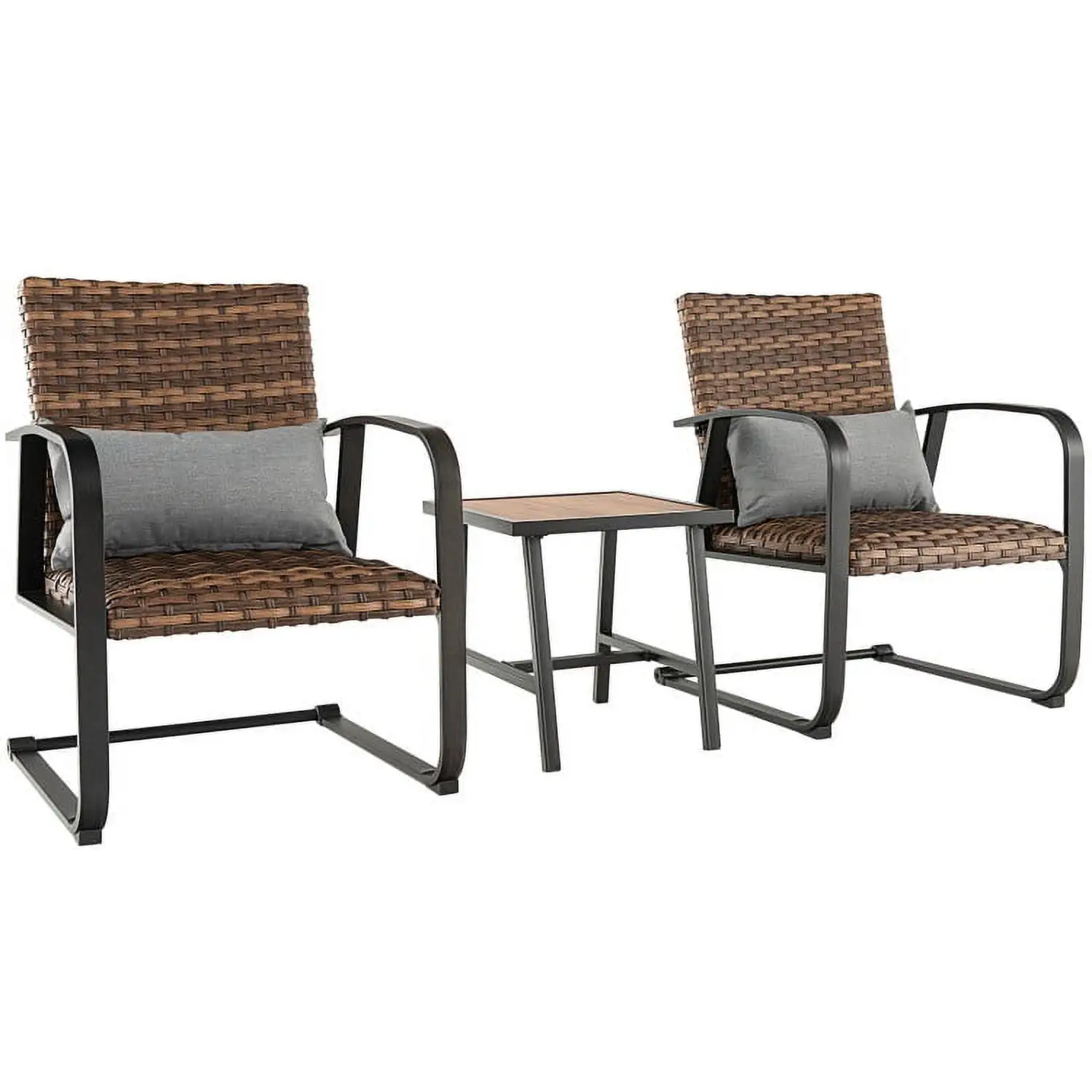 YYAo Outdoor Bistro Set. Outdoor Conversation Sets. 3 Pieces Patio Rattan Conversation Set with Quick Dry Lumbar Pillows