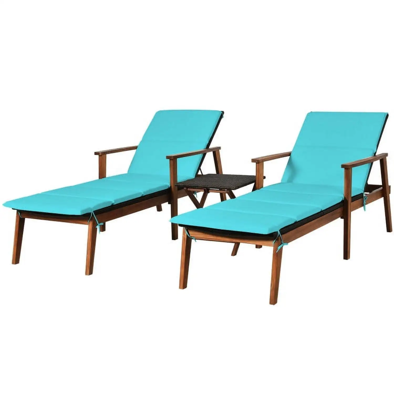 YYAo Outdoor Bistro Set. Outdoor Conversation Sets. 3 Pieces Portable Patio Cushioned Rattan Lounge Chair Set with Folding Table-Turquoise