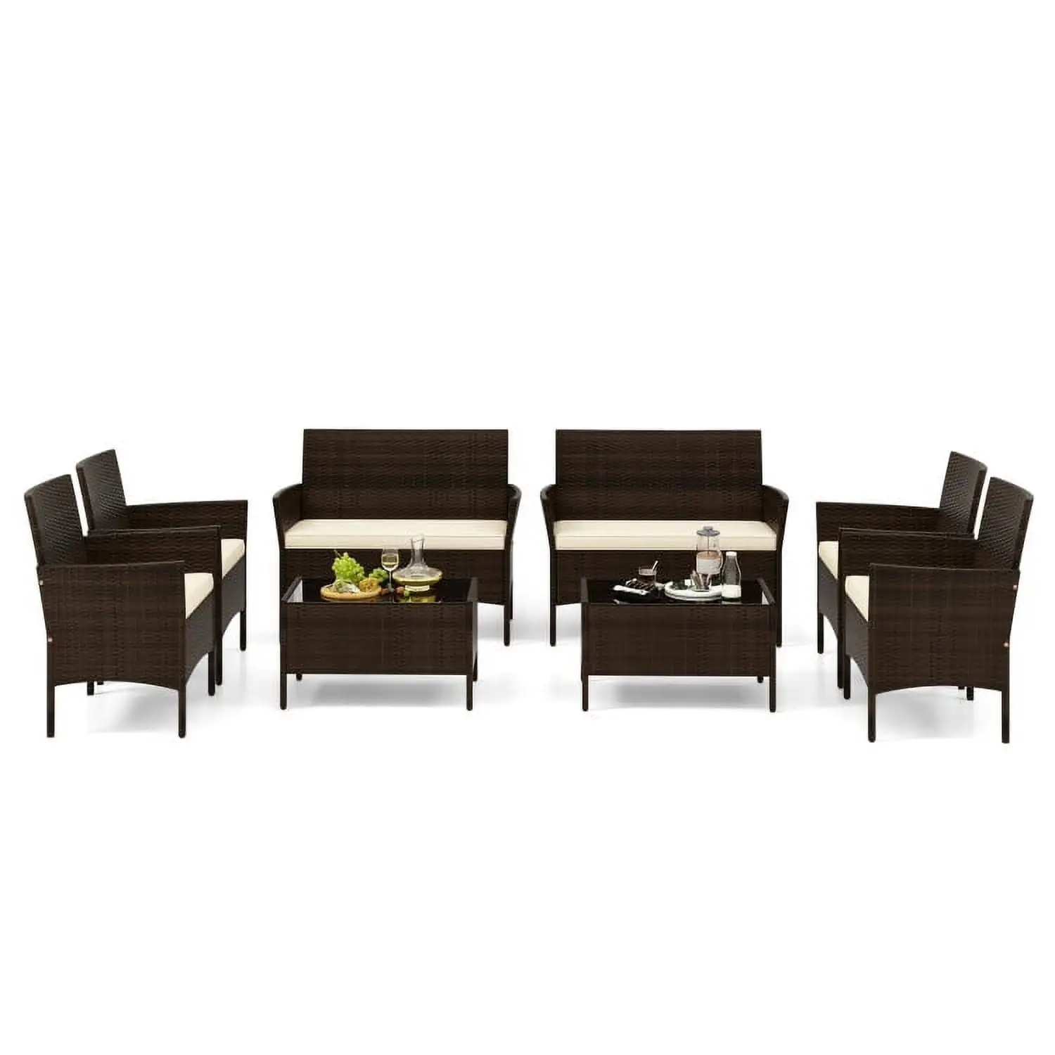 YYAo Outdoor Bistro Set. Outdoor Conversation Sets. 4 Piece Patio Rattan Conversation Set with Cozy Seat Cushions-Beige