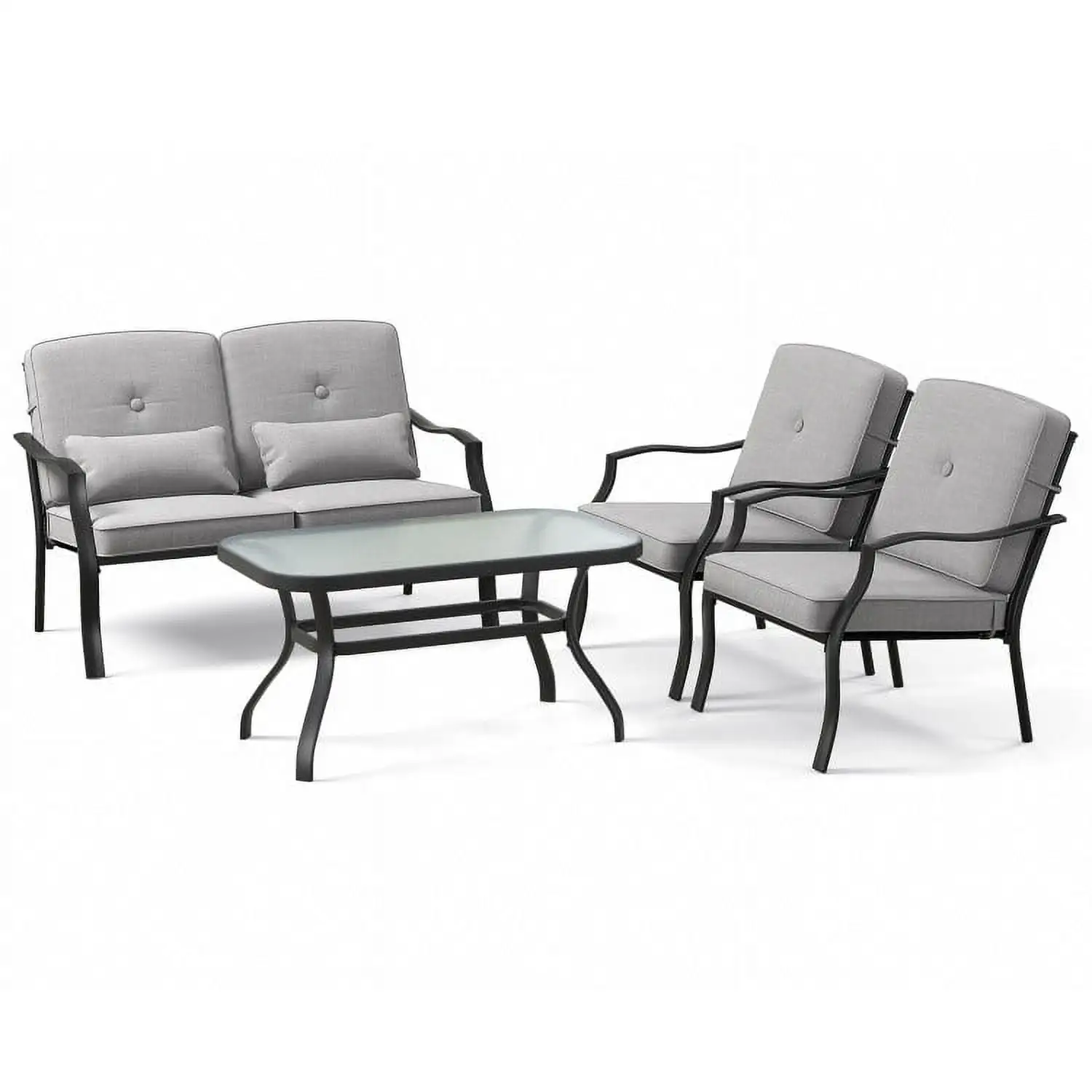 YYAo Outdoor Bistro Set. Outdoor Conversation Sets. 4 Pieces Outdoor Conversation Set with Seat Back Cushions and Waist Pillows-Gray