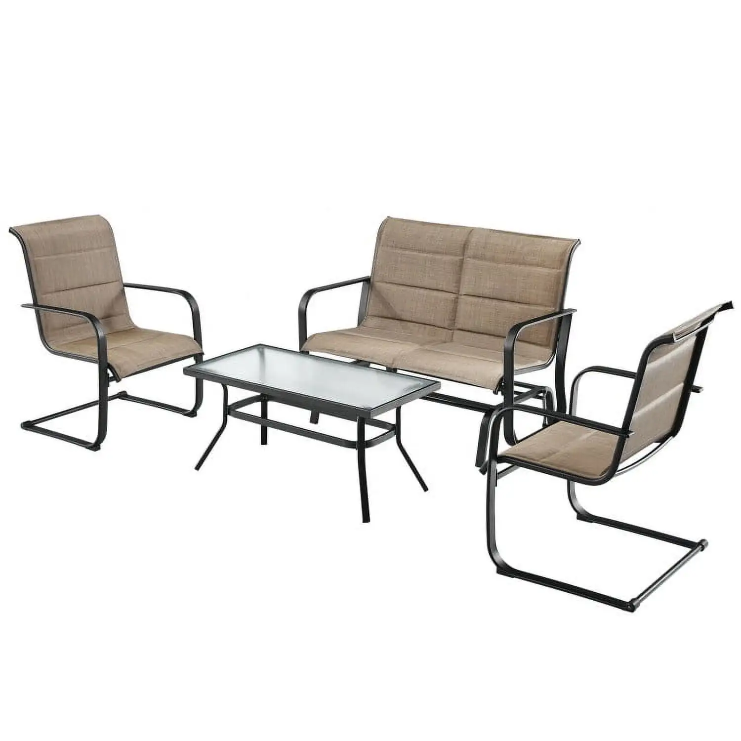 YYAo Outdoor Bistro Set. Outdoor Conversation Sets. 4 Pieces Outdoor Patio Furniture Set with Padded Glider Loveseat and Coffee Table-Brown