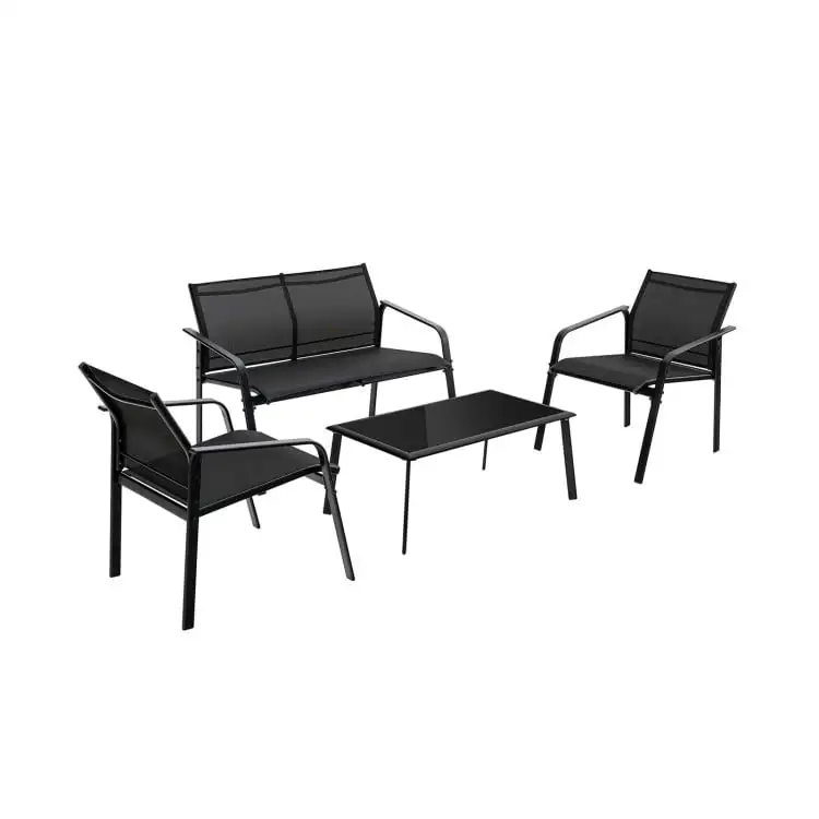 YYAo Outdoor Bistro Set. Outdoor Conversation Sets. 4 Pieces Patio Furniture Set with Armrest Loveseat Sofas and Glass Table Deck-Black