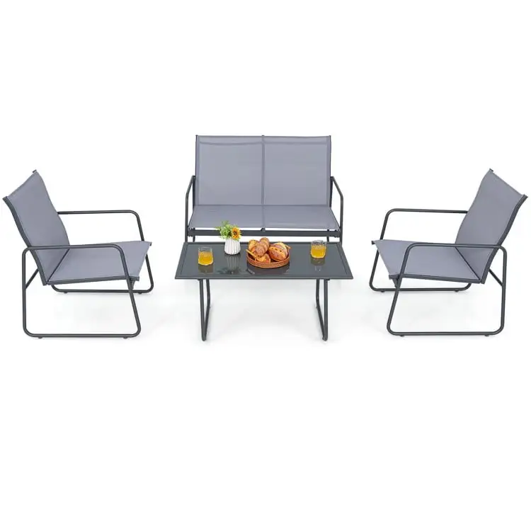 YYAo Outdoor Bistro Set. Outdoor Conversation Sets. 4 Pieces of Metal Patio Furniture Chat Set with Tempered Glass Coffee Table