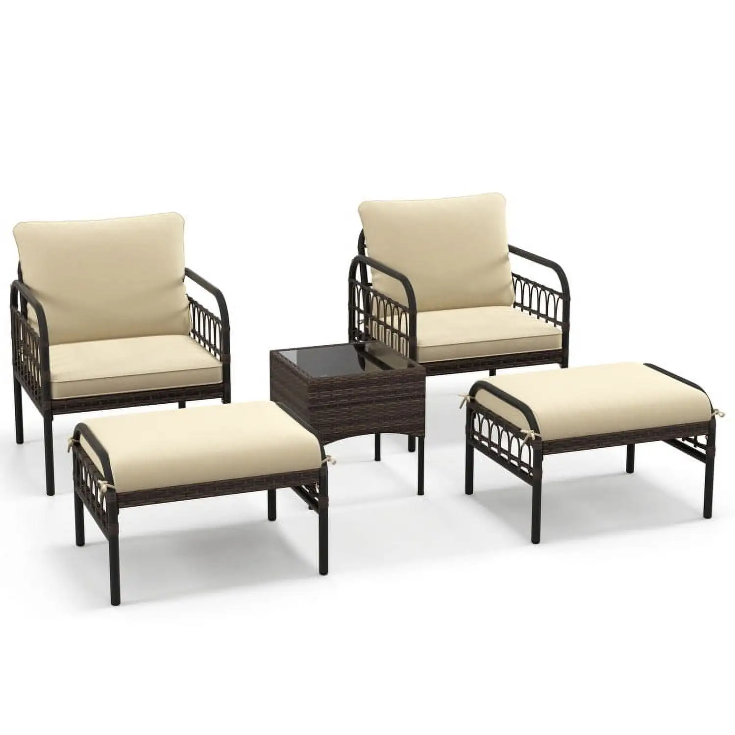 YYAo Outdoor Bistro Set. Outdoor Conversation Sets. 5 Piece Patio Conversation Set with Ottomans and Coffee Table