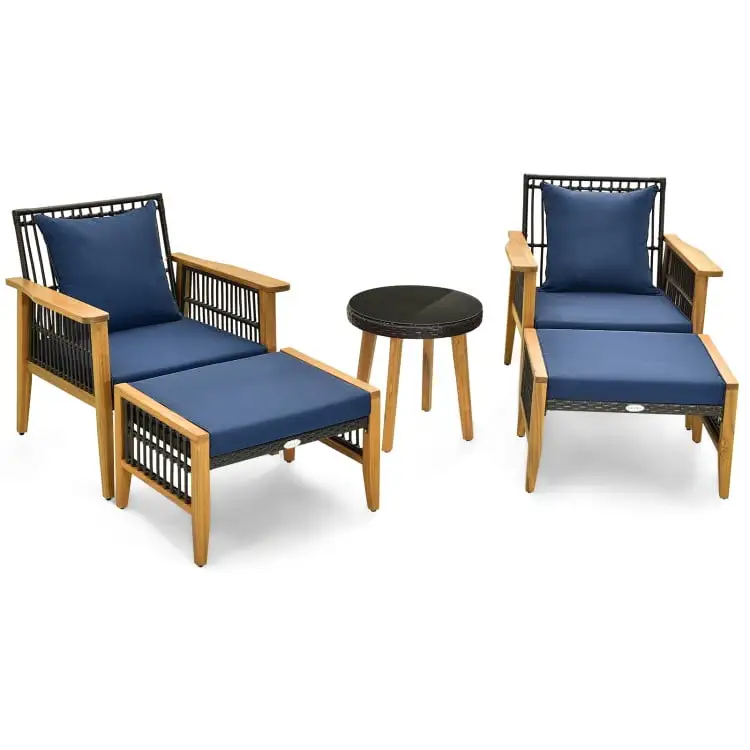 YYAo Outdoor Bistro Set. Outdoor Conversation Sets. 5 Piece Patio Furniture Set with Coffee Table and 2 Ottomans-Navy