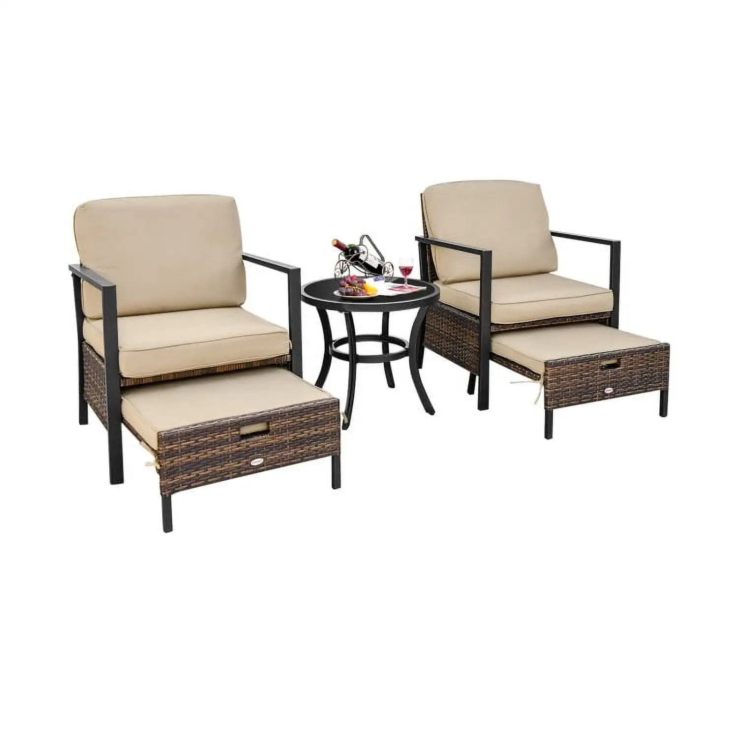 YYAo Outdoor Bistro Set. Outdoor Conversation Sets. 5 Pieces Patio Wicker Conversation Set with Soft Cushions for Garden Yard