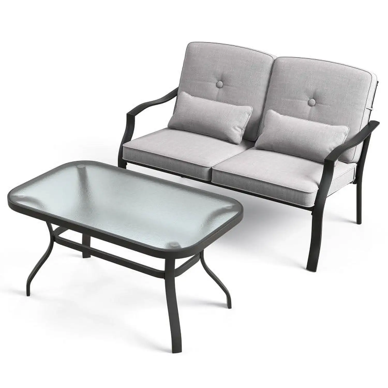 YYAo Outdoor Bistro Set. Outdoor Conversation Sets. Outdoor Loveseat Chair Set with Tempered Glass Coffee Table