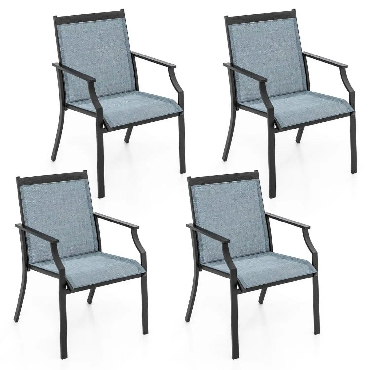 YYAo Patio Furniture Set. 4 Piece Patio Dining Chairs Large Outdoor Chairs with Breathable Seat and Metal Frame-Blue. Patio Bistro Set. All-Weather Wicker Conversation Set