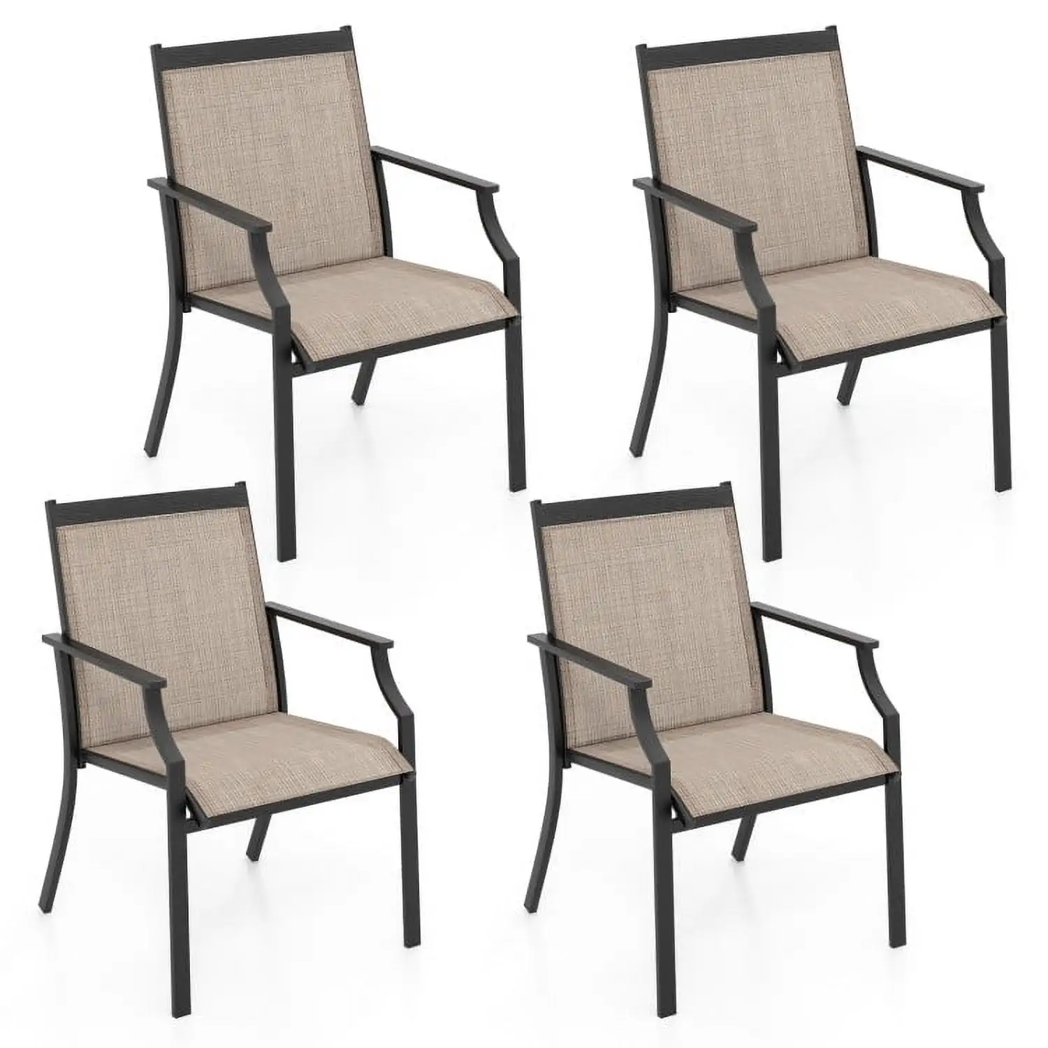 YYAo Patio Furniture Set. 4 Piece Patio Dining Chairs Large Outdoor Chairs with Breathable Seat and Metal Frame-Coffee. Patio Bistro Set. All-Weather Wicker Conversation Set