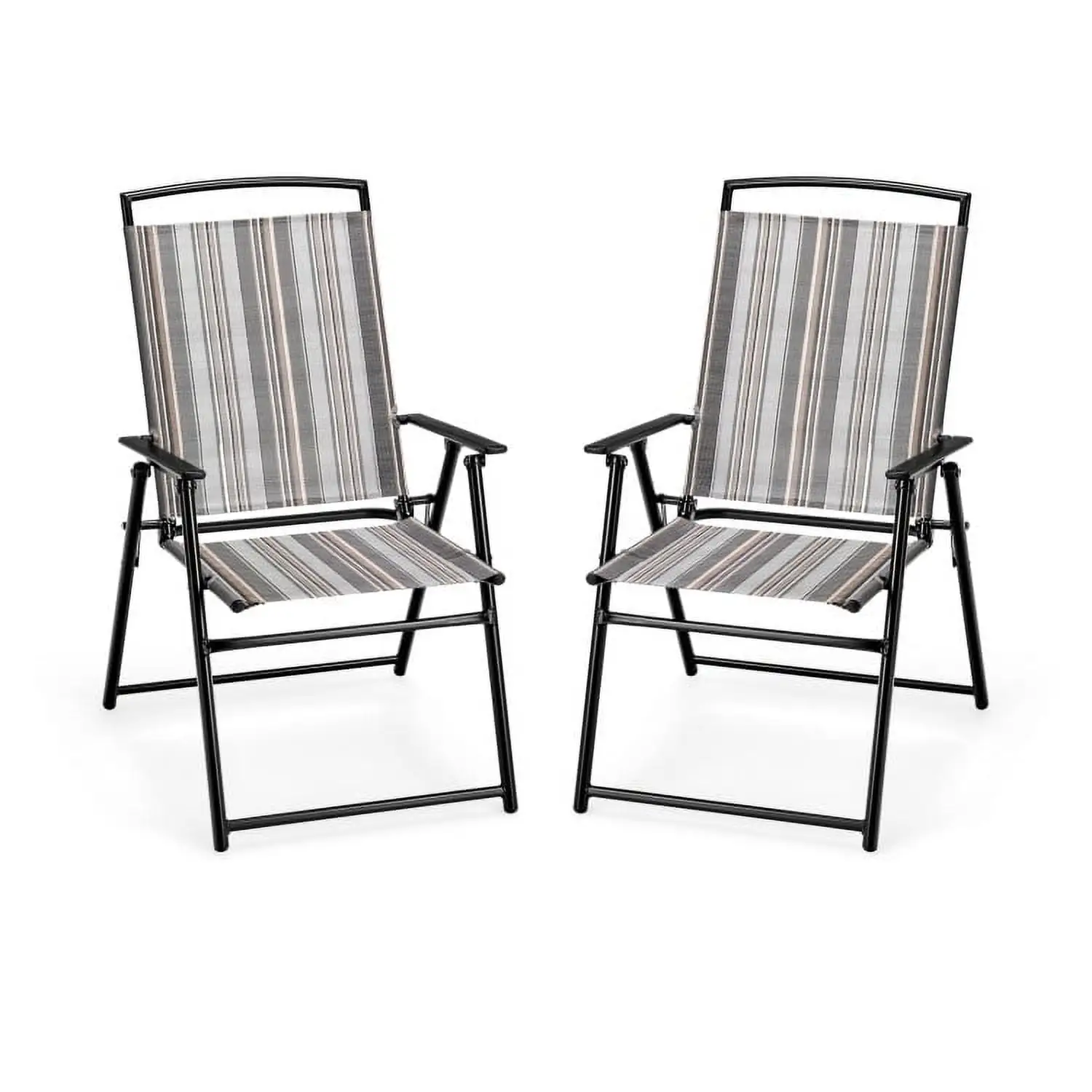 YYAo Patio Furniture Set. Set of 2 Patio Folding Sling Chairs Space-saving Dining Chair-Gray. Patio Bistro Set. All-Weather Wicker Conversation Set