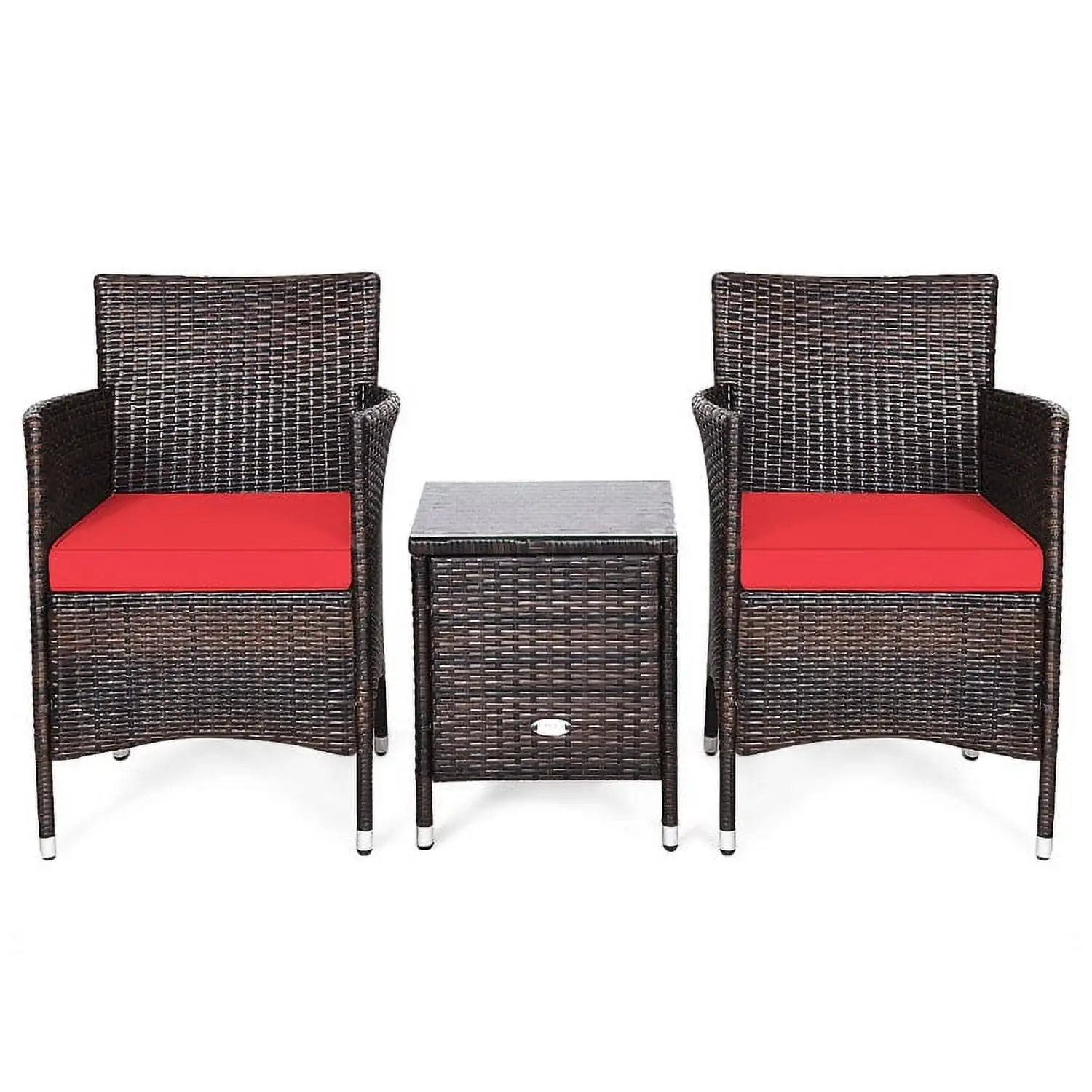 YYAo Sofa Couch Conversation Sets. Outdoor Bistro Set. Patio Furniture Sets 3 Piece Outdoor Bistro Set Wicker Patio Chairs Rattan Outdoor Furniture for Backyard Porch Poolside Lawn.Red Cushion