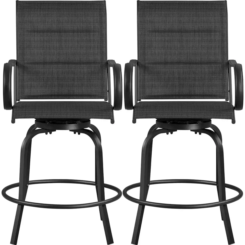 Yaheetech 2pcs Outdoor Swivel Bar Stools Patio Bistro Chairs with High Back and Armrest - N/A Black