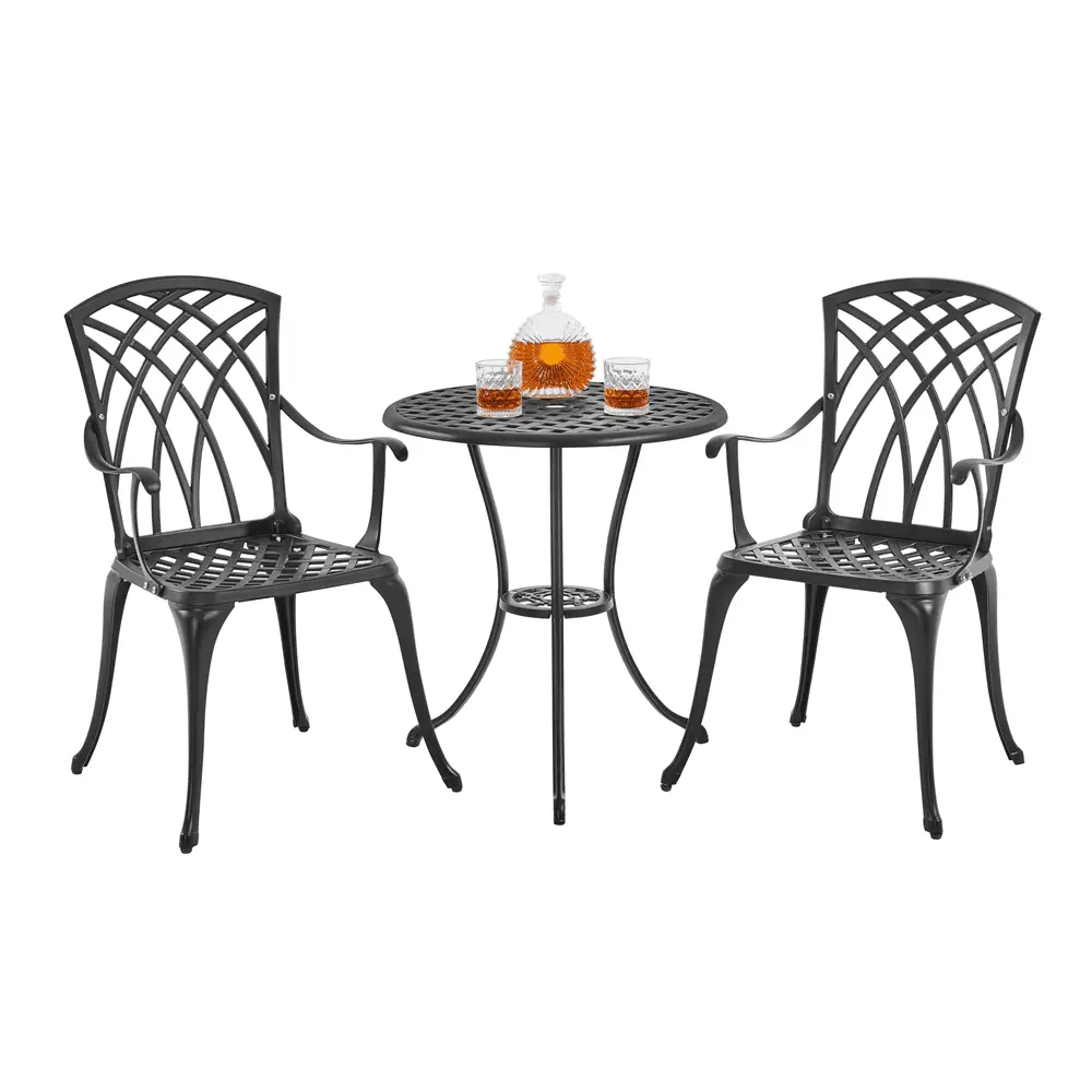 Yaheetech 3 Piece Patio Bistro Set with Umbrella Hole. Black