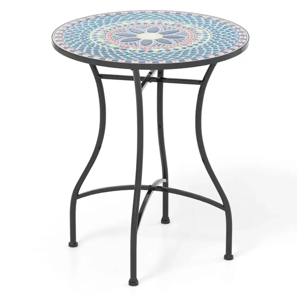 Yardi Yard 24 Inch Patio Bistro Table with Ceramic Tile Tabletop-A. Outdoor Coffee Side End Table for Outside Patio Storage