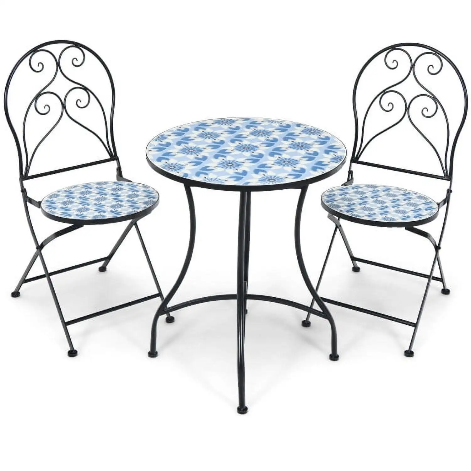 Yardi Yard 3 Pieces Patio Bistro Mosaic Design Set. Outdoor Patio Furniture Set with Folding Chairs and Round Table