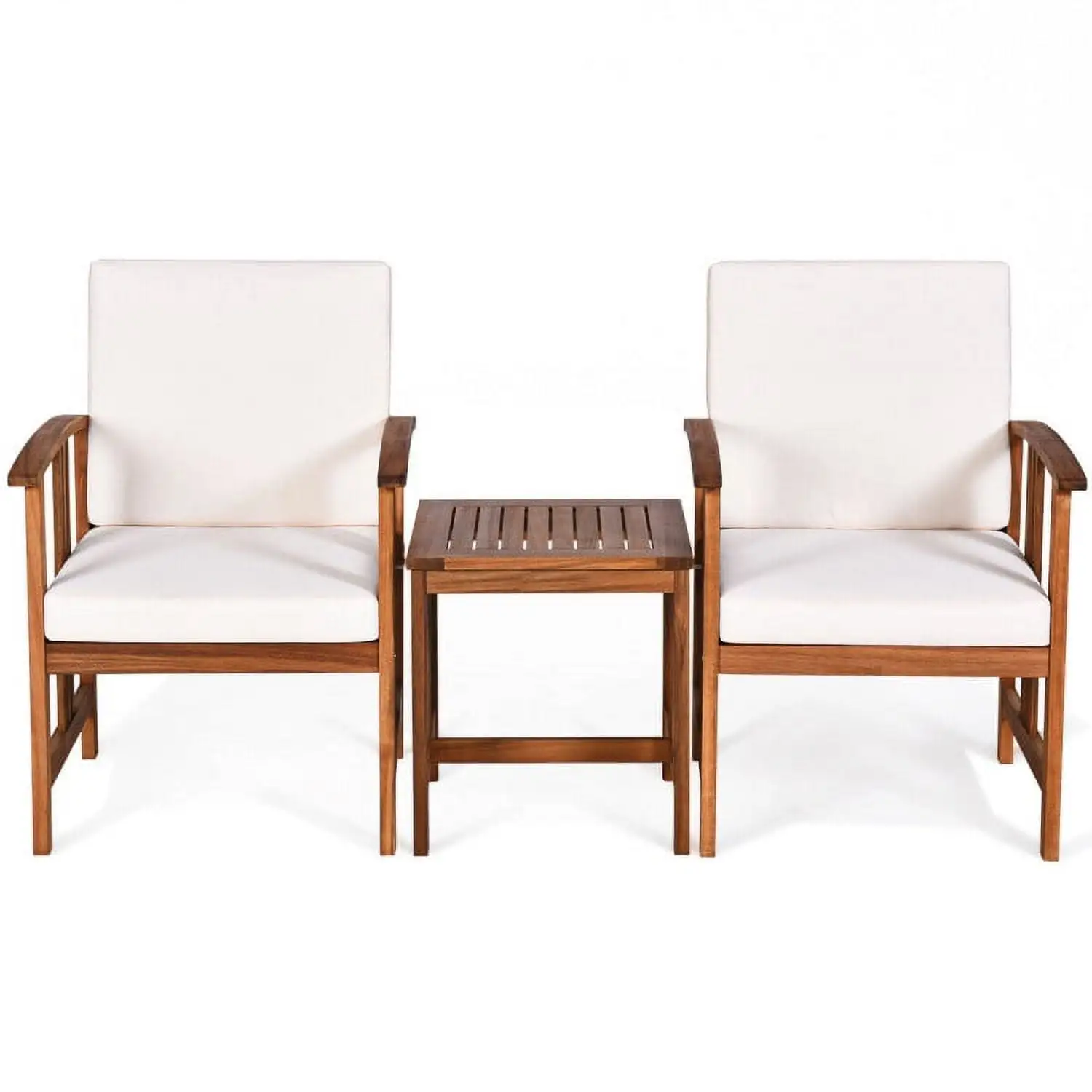 Yardi Yard 3 Pieces Solid Wood Chair. Patio Conversation Sets Garden Conversation Bistro Sets with Coffee Table. Comfortable Washable Cushions. White