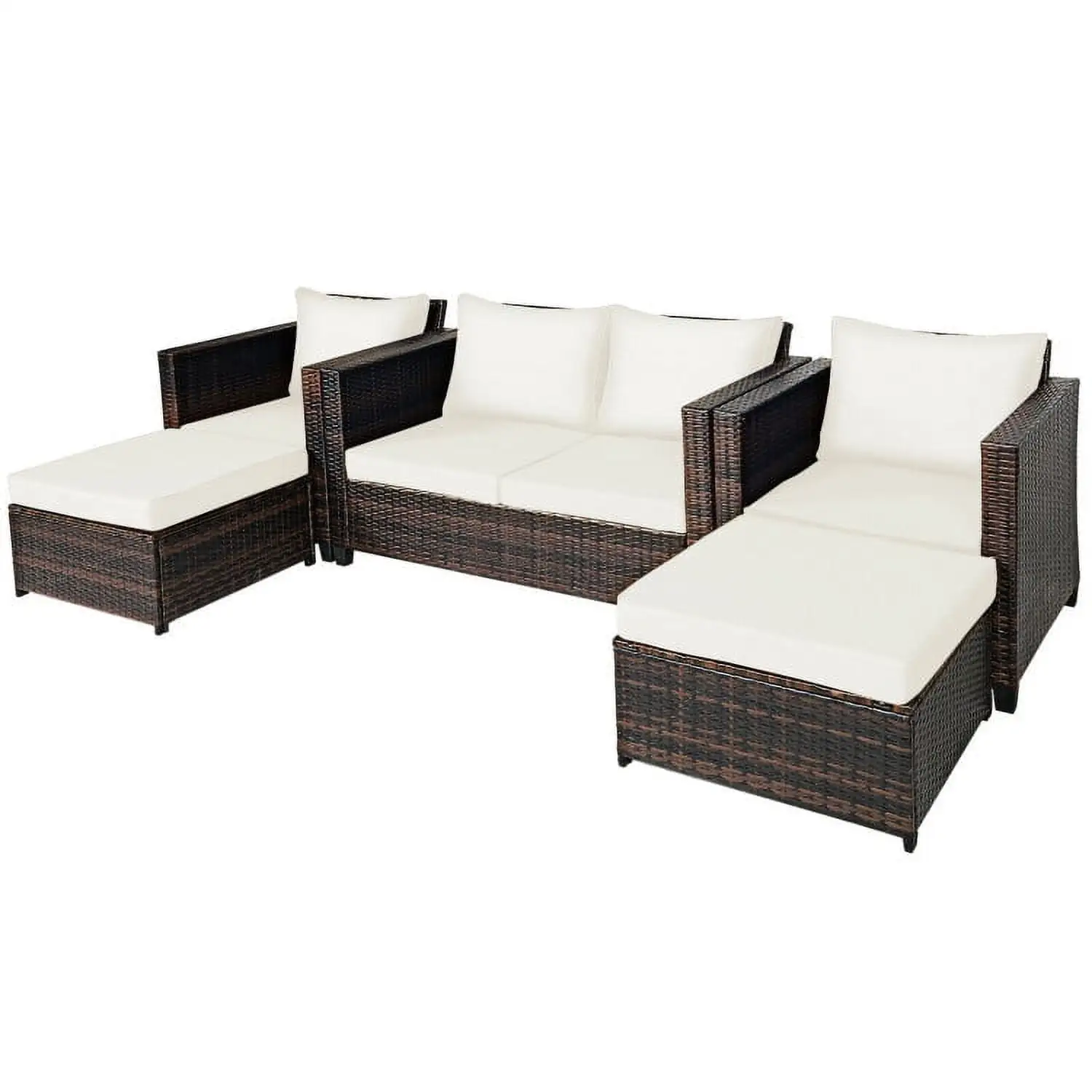 Yardi Yard 5 Pieces Patio Cushioned Rattan Furniture Set. All Weather Outdoor Sectional Sofa. Manual Weaving Wicker Rattan Outdoor Conversation Set. White