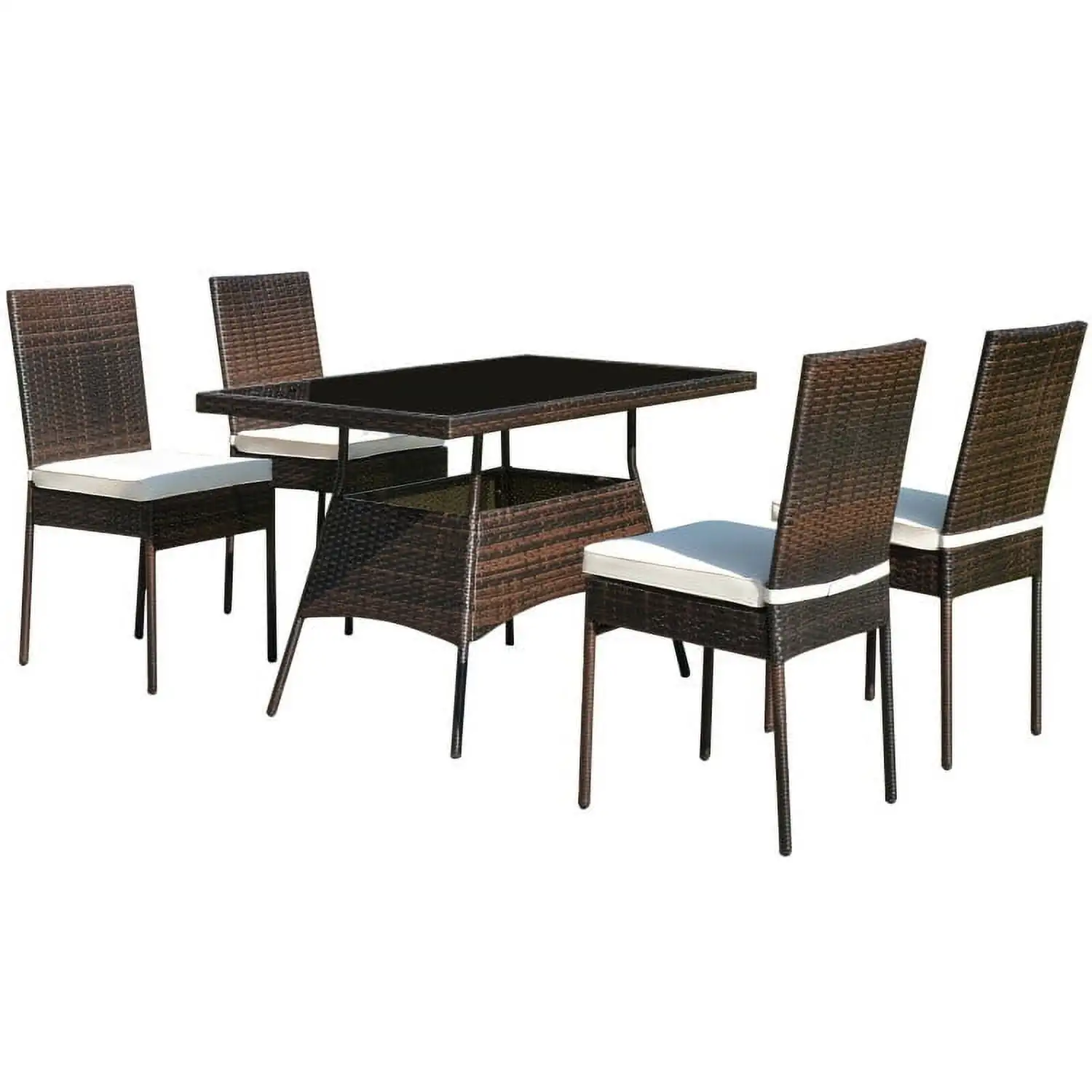 Yardi Yard 5 Pieces Rattan Dining Set Glass Table High Back Chair. Patio Seating Conversation Set. Modern Patio Chair Sectional All Weather Proof for Patio Back Deck