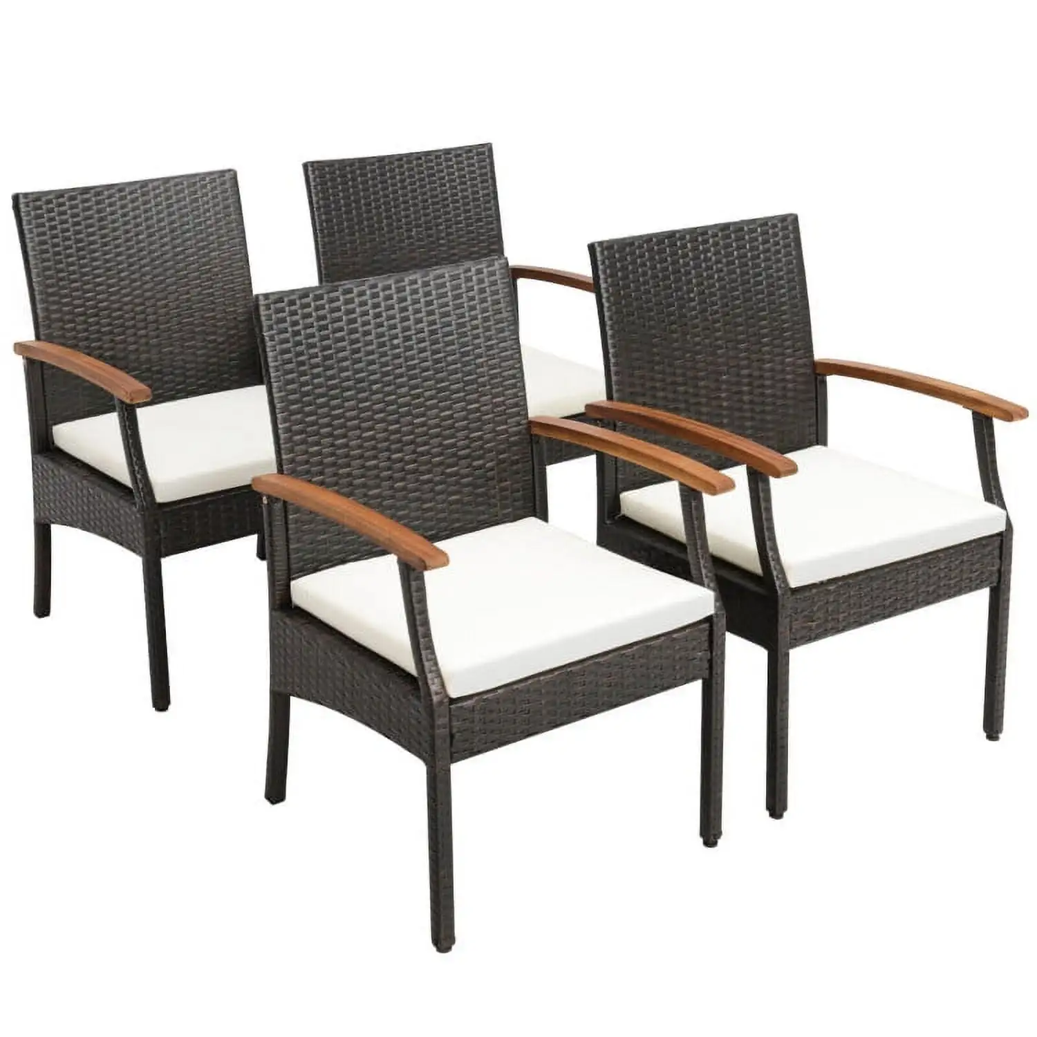 Yardi Yard 7 Pieces Patio Wicker Cushioned Dining Set with Wood Armrest and Umbrella Hole. Patio Seating Conversation Set. Modern Patio Chair Sectional All Weather Proof for Patio Back Deck