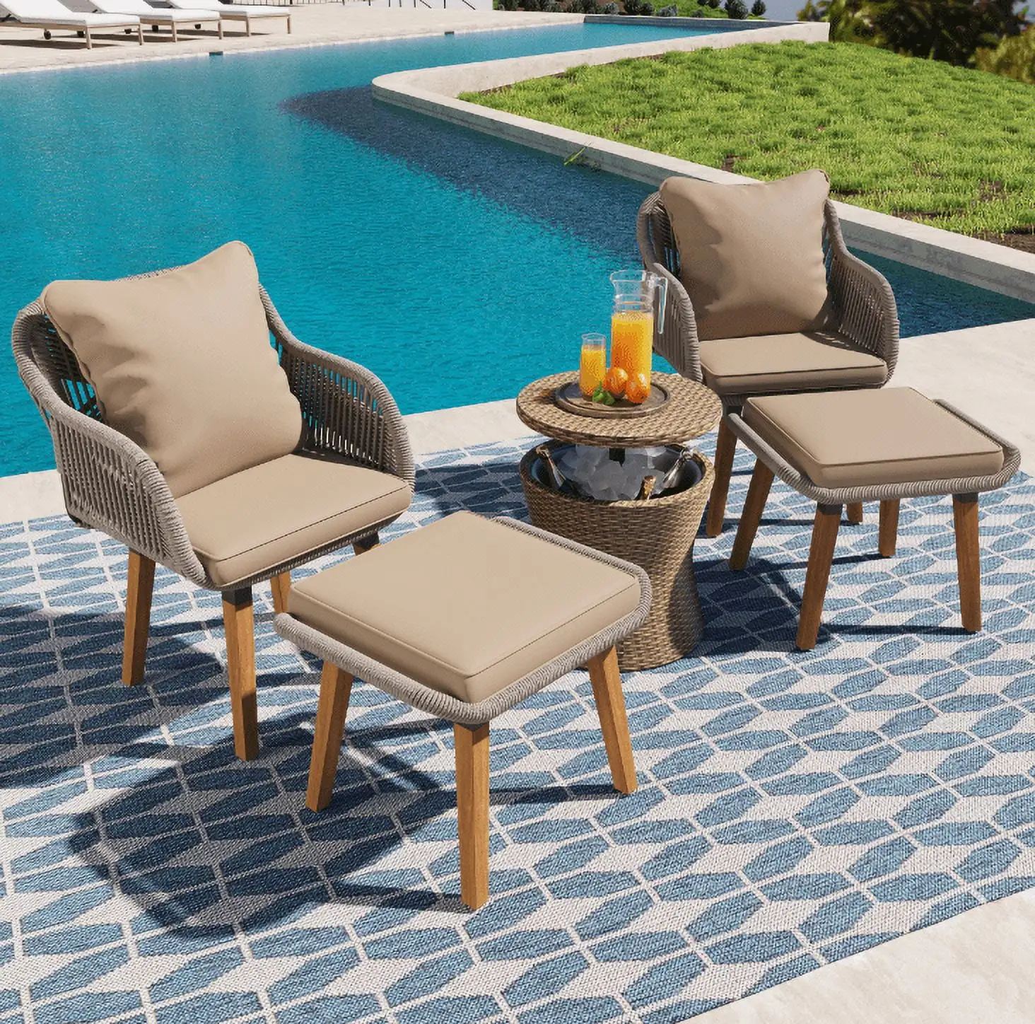 Yesfashion 5 Piece Outdoor Patio Furniture Set. Wicker Cool Bar Table with 2 Bistro Conversation Set with Single Chairs And Stools Bistro Conversation Set for Backyard Poolside