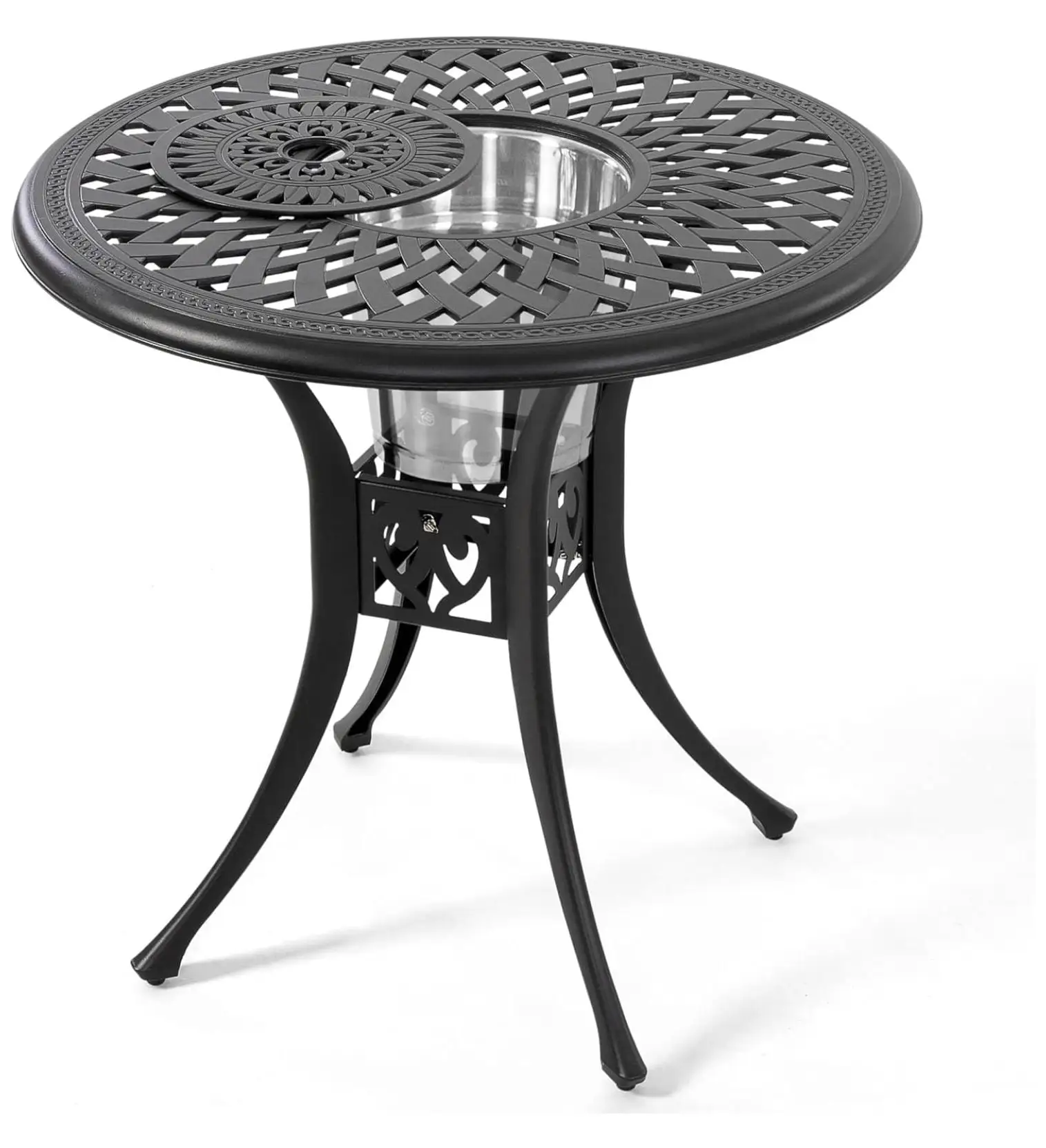 YgIRTID 30 Inch Patio Dining Table. Cast Aluminum Round Outdoor Table with Umbrella Hole for Patio. Backyard. Deck-Black