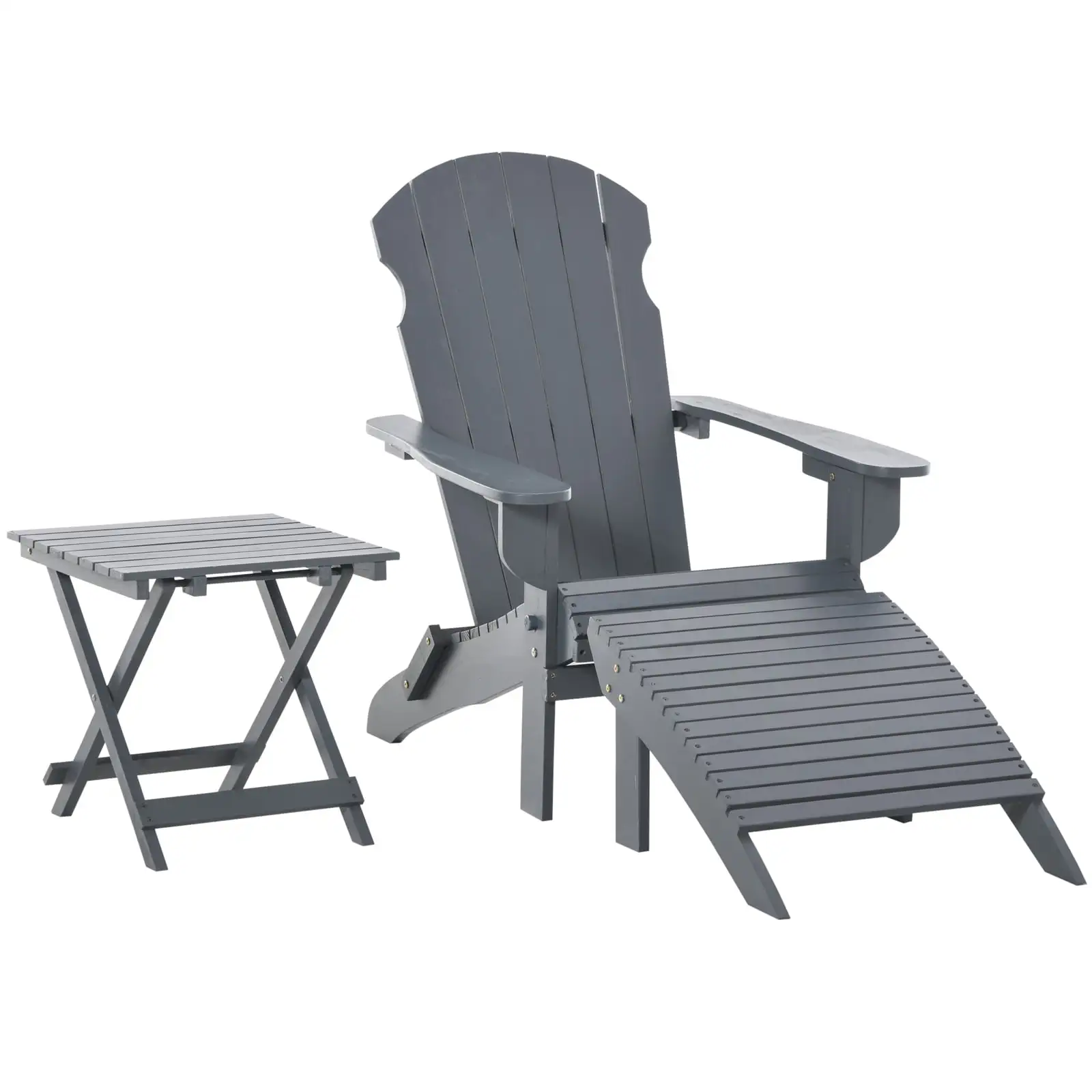 Yone jx je 3-Piece Folding Adirondack Chair with Ottoman and Side Table. Outdoor Wooden Fire Pit Chairs w/ High-back. Wide Armrests for Patio. Backyard. Garden. Lawn Furniture. Gray