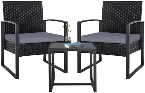 ZWNLKQG 3 Pieces Patio Bistro Sets Outdoor Wicker Set Rattan Conversation with Coffee for Yard Balcony Garden Brown