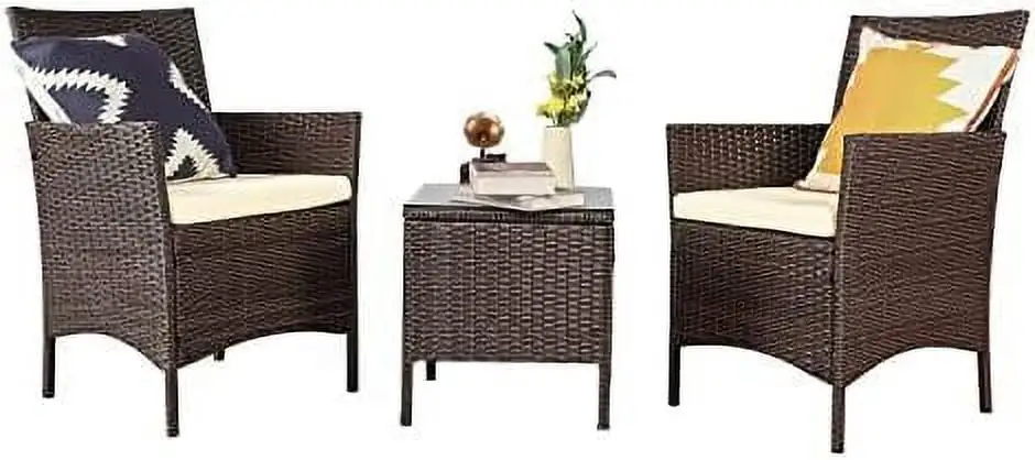 ZWNLKQG 3 Pieces Patio Sets Wicker Patio Set PE Rattan Patio Patio Bistro Sets Porch Outdoor Conversation Sets Wicker Patio Chairs Balcony Set