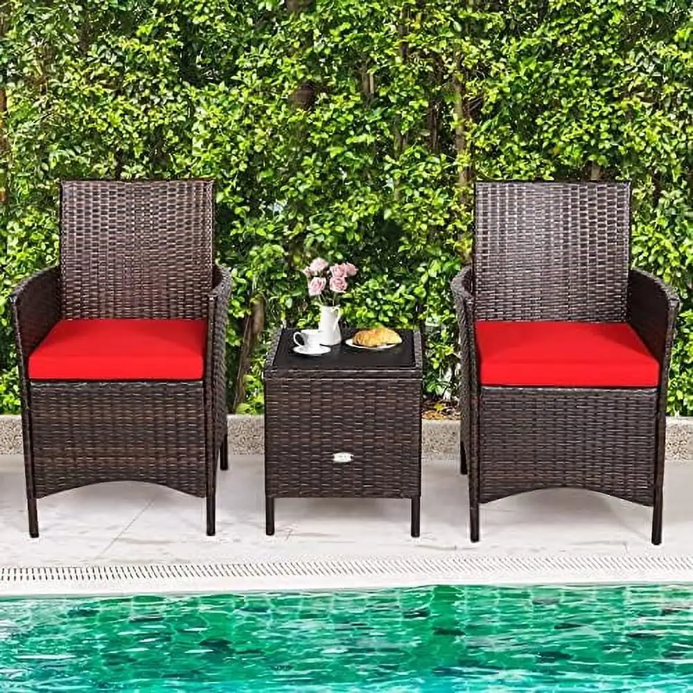 ZWNLKQG 3 Pieces Rattan Patio Conversation Set PE Wicker Set Outdoor with Coffee Table & Soft Cushions Porch Set for Garden Lawn Poolside Backyard