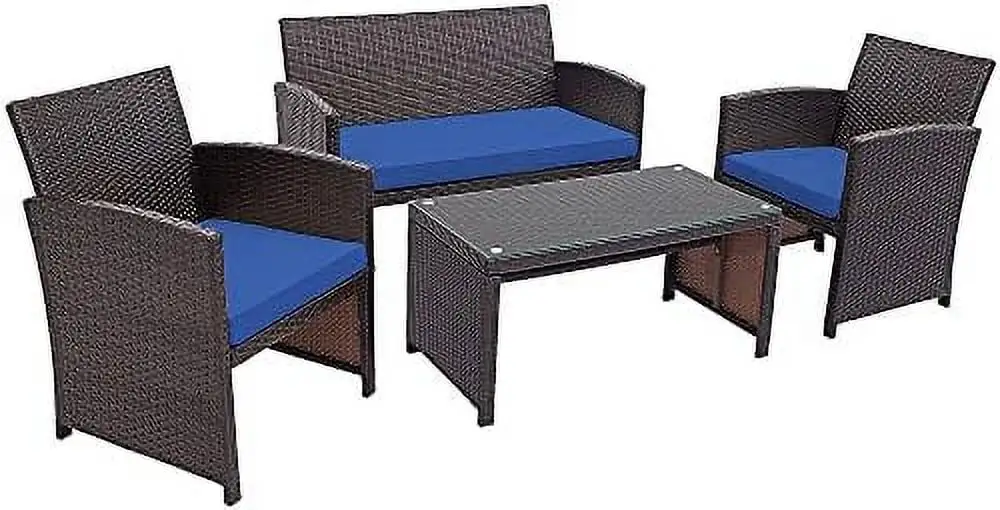 ZWNLKQG 4 Pieces Wicker Patio Set Outdoor PE Rattan Conversation Set with Chairs Loveseat Coffee Table Cushions for Poolside Red