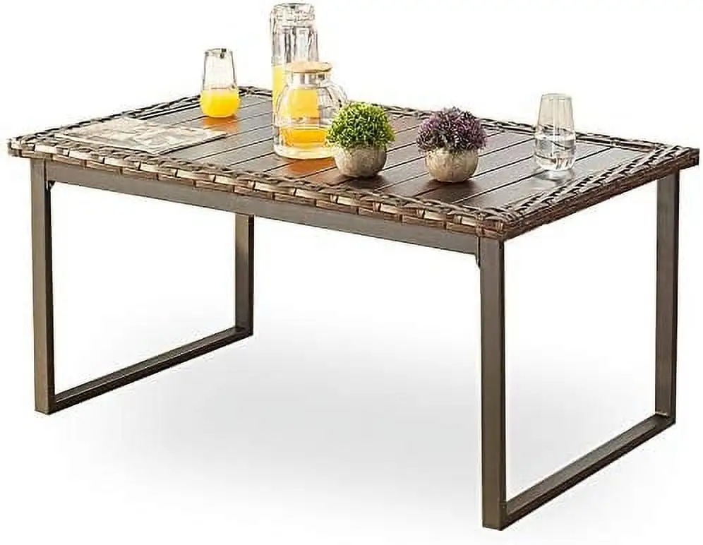 ZWNLKQG Wicker Patio Coffee Table Side Patio Bistro Table Metal Rattan with All Weather Steel Frame