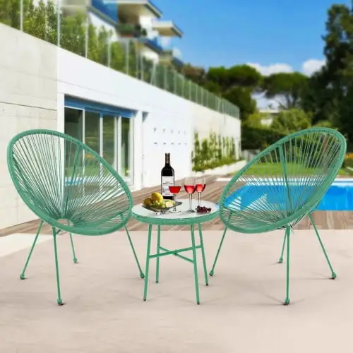 Zateet 3 Piece Patio Bistro Conversation Set with Side Table. Acapulco All-Weather PE Rattan Chair Set.Flexible Rope Furniture Outdoor with Coffee Table.for Garden.Backyard.Balcony or Poolside(Green)