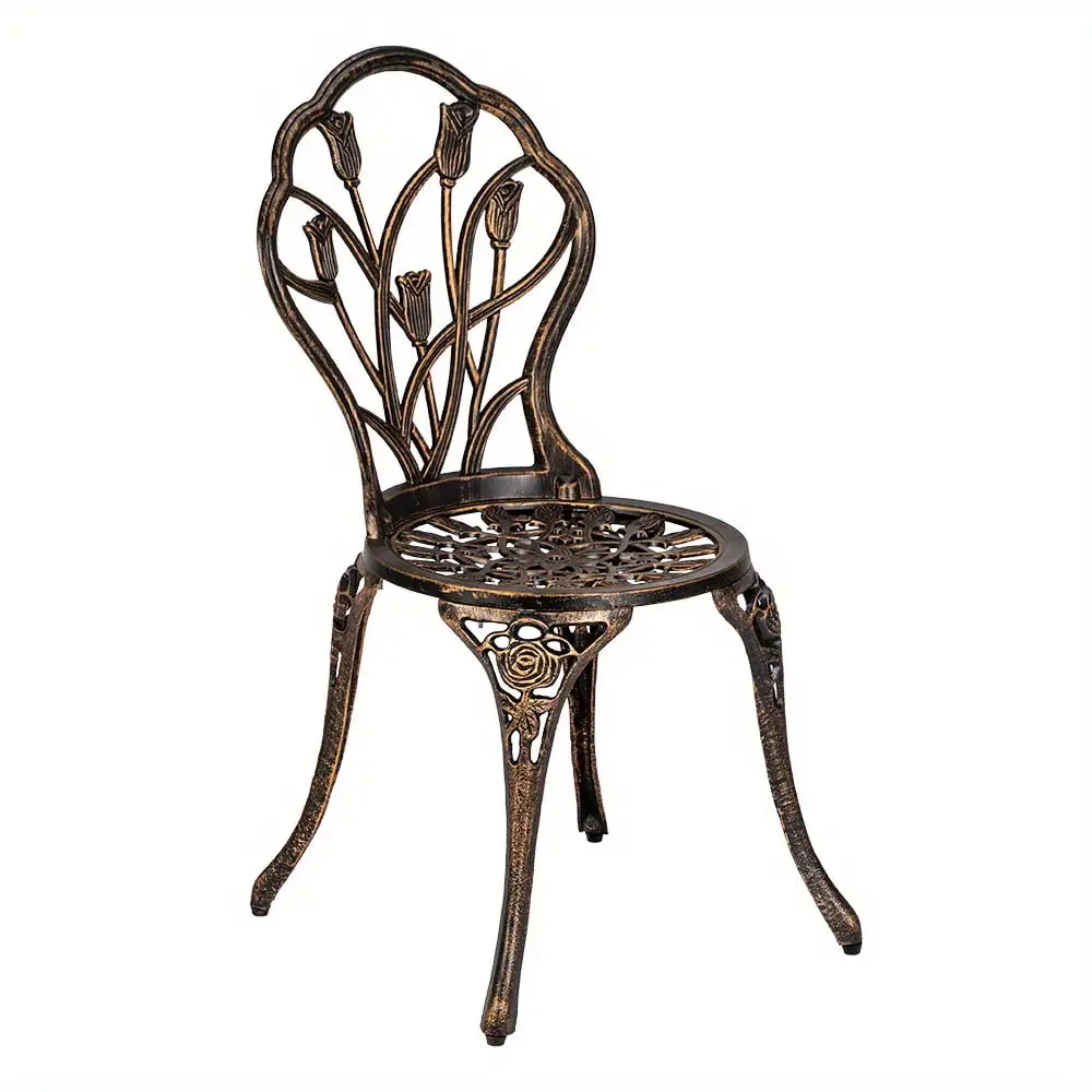 Zateety 2pcs single chairs and 1pc round table set Aluminum Iron Tulip Rose Shape Bronze Casting Set. Outdoor