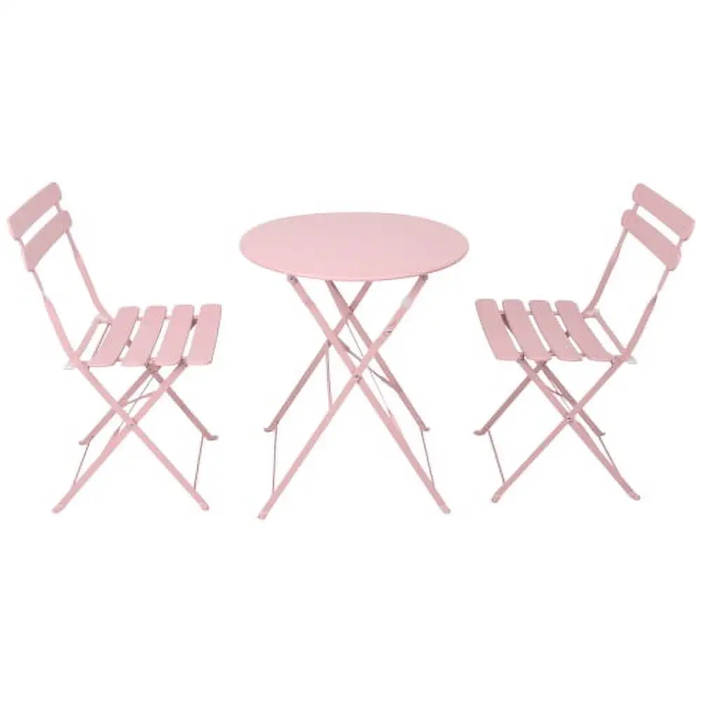 Zateety 3 Pieces Patio Bistro Balcony Metail Chair Table Set-Pink