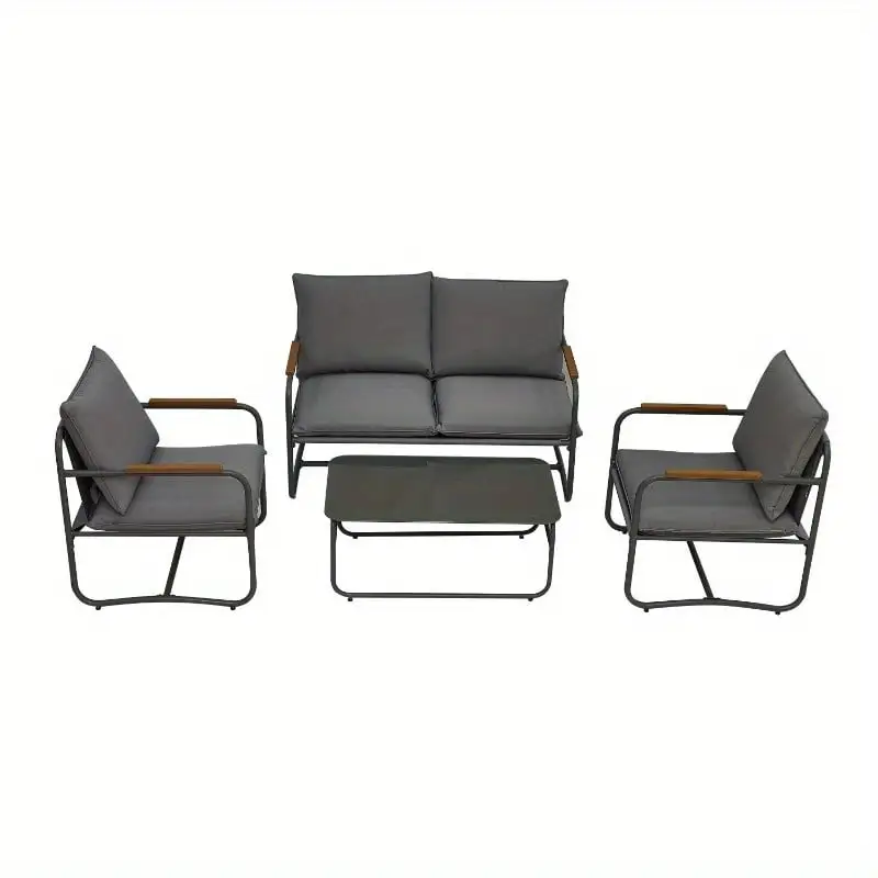 Zateety 4-Piece Outdoor Patio Furniture Sets. Patio Conversation Set with Removable Seating Cushion. Courtyard Patio Set for Home. Yard. Poolside (Grey)