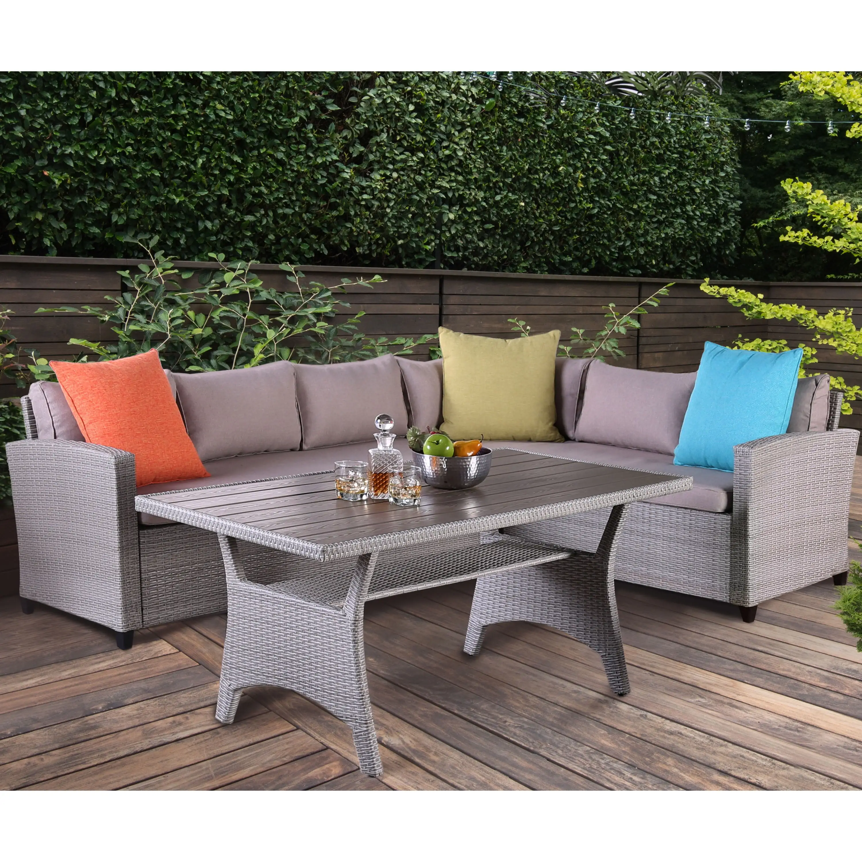 Zen PE Wicker Rattan 3-Piece Outdoor Conversation Set in Gray