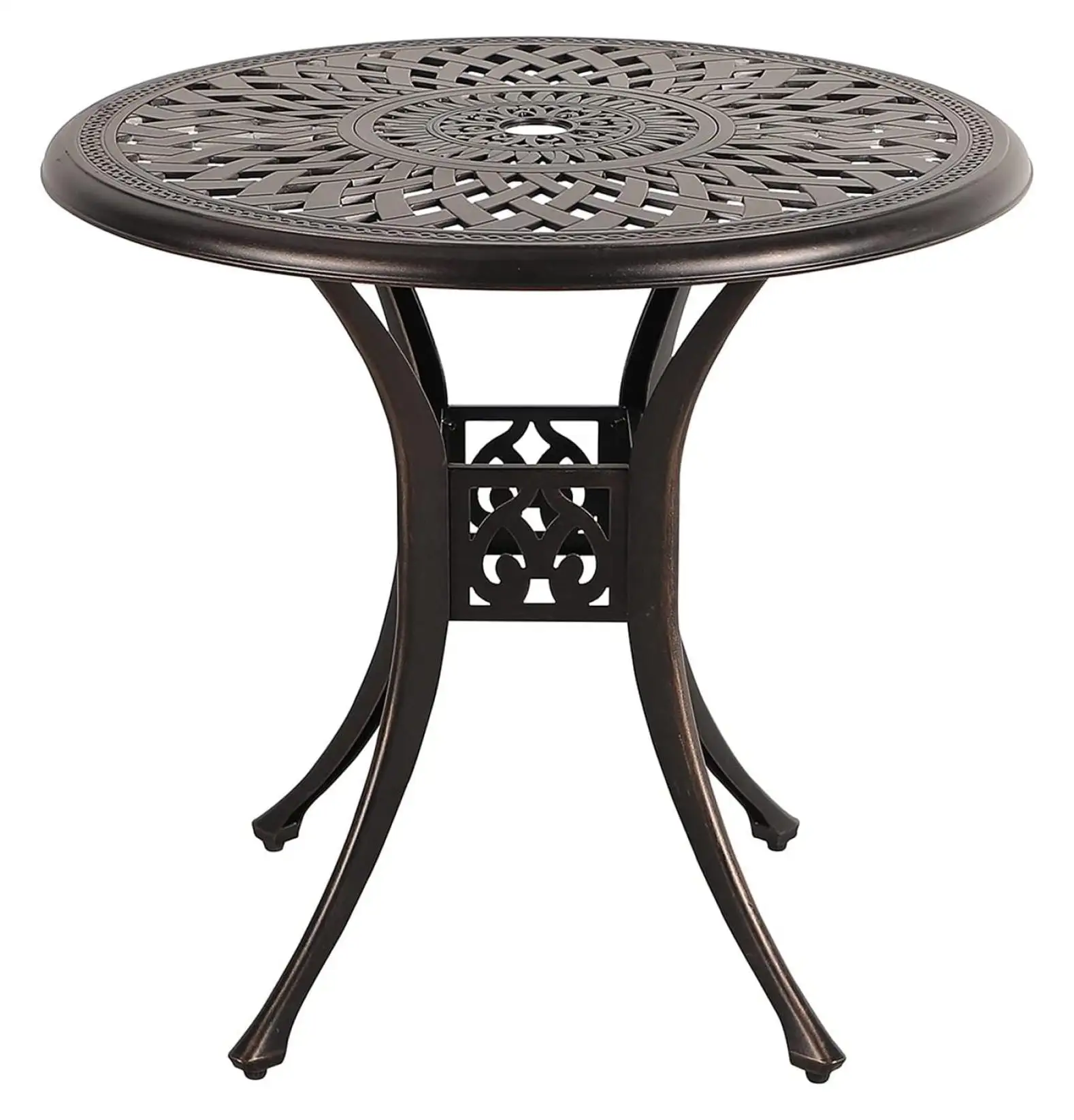 ZiaZbYinY Patio Bistro Table. 31'' Round Cast Aluminum Outdoor Dining Side Table with 2'' Umbrella Hole. Bronze