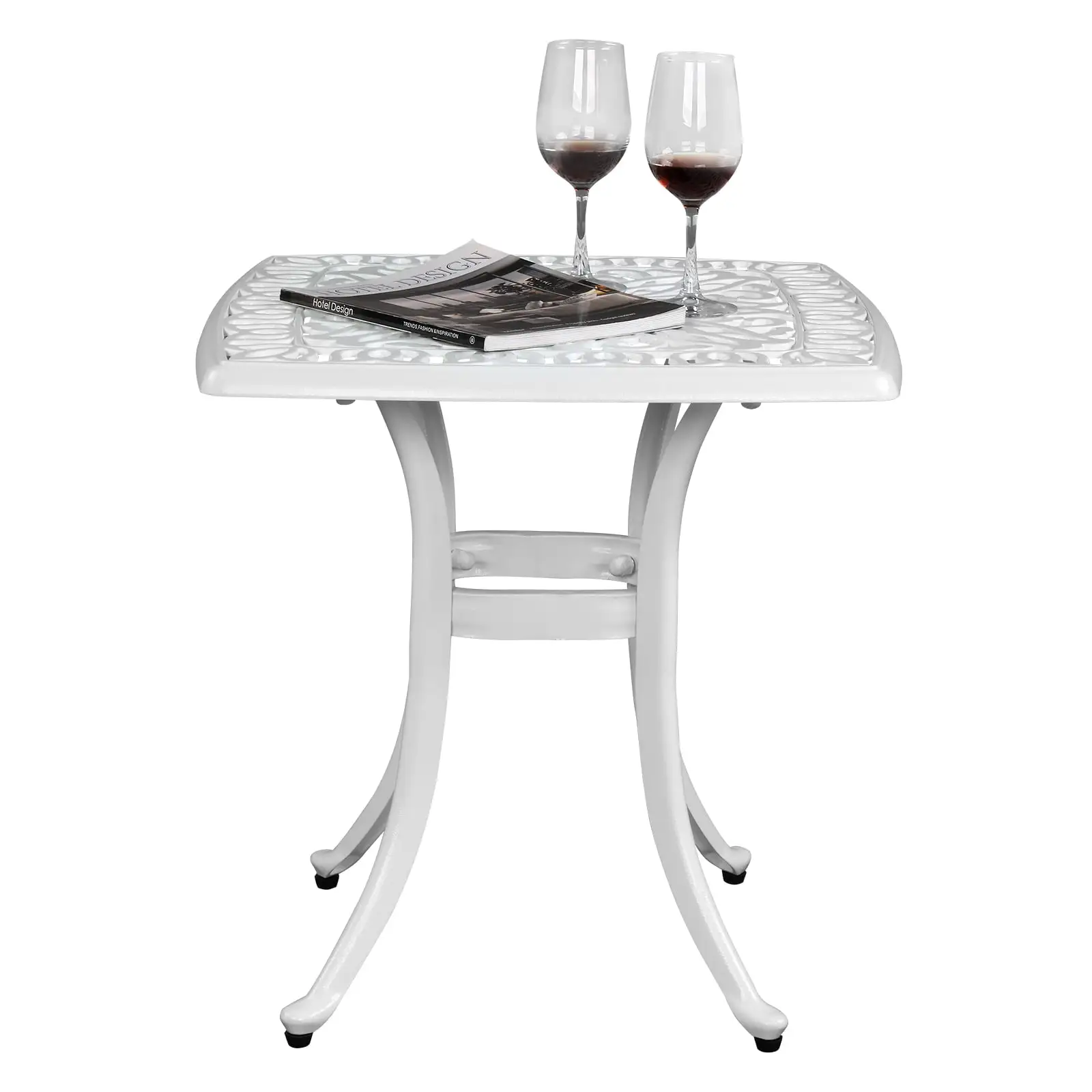 Zimtown 21 in Aluminum Side Table. Durable Bistro Table for Breakfasts and Afternoon Tea. Metal Coffee Stand. White