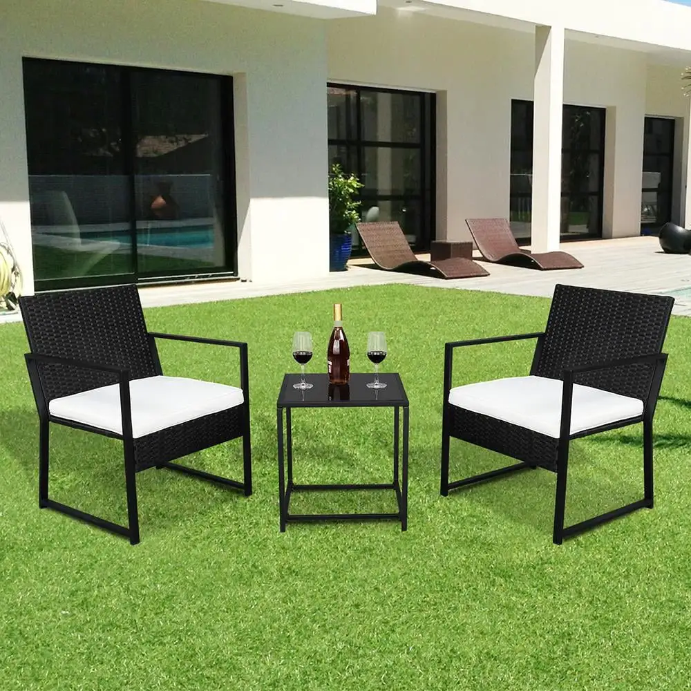 Zimtown 3 Piece Patio Furniture Set with 2 Cushioned Chairs & End Table. Black