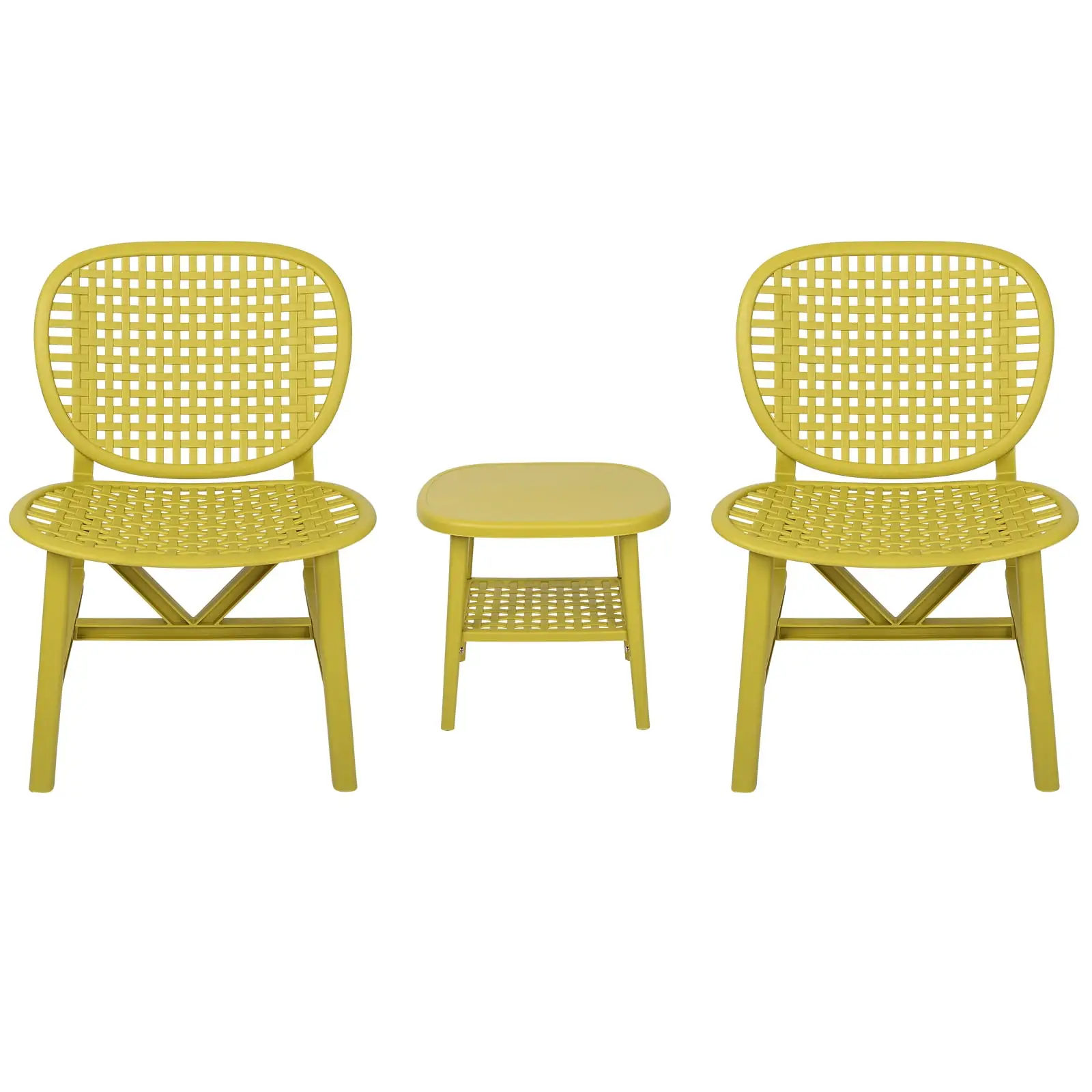 CoSoTower 3 Pieces Hollow Design Patio Table Chair Set All Weather Conversation Bistro Set Outdoor Coffee Table With Open Shelf And Lounge Chairs With Widened Seat For Balcony Garden Yard Yellow