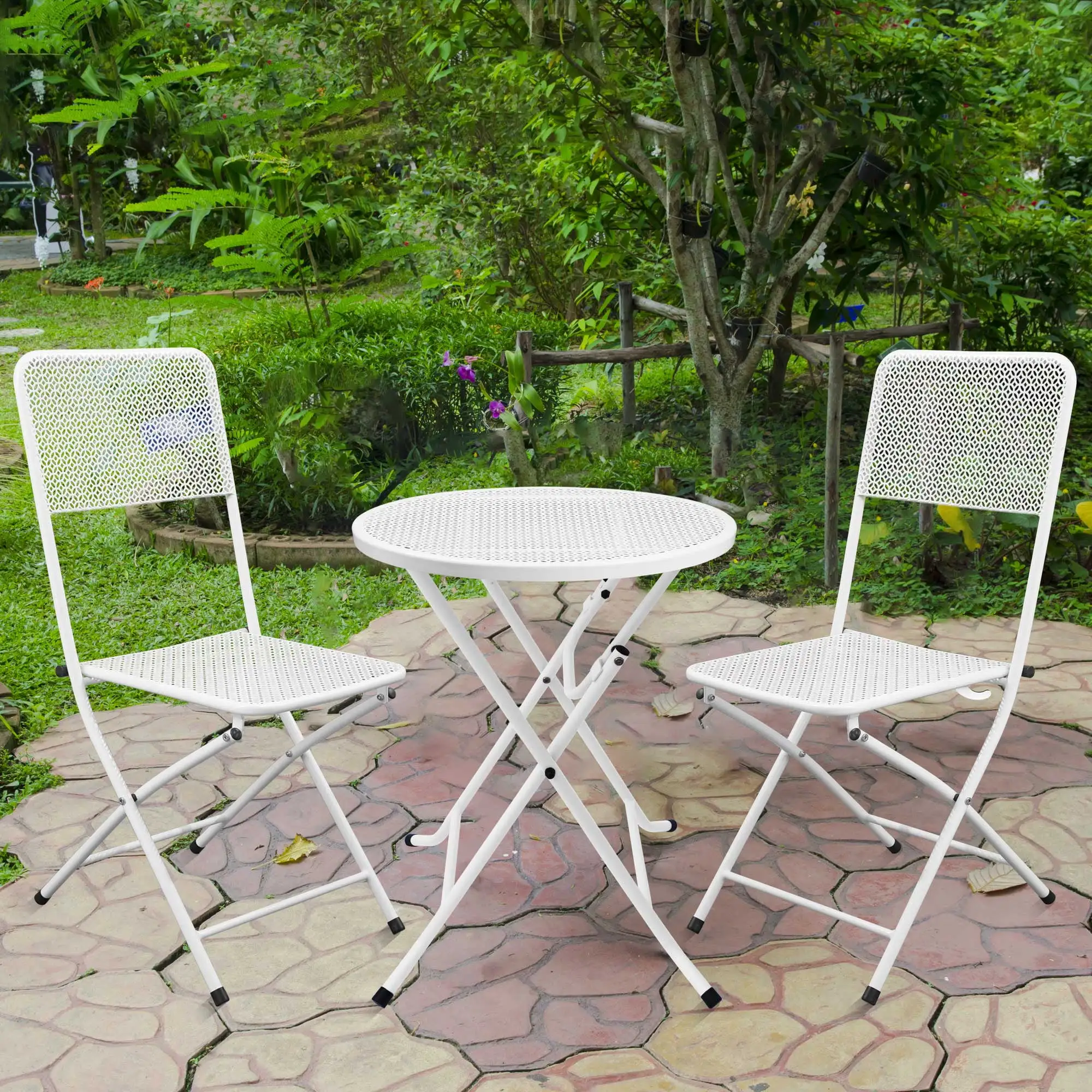 YMHML 3-Piece Outdoor Patio Bistro Set.Folding Outdoor Patio Furniture Sets.Premium Steel Patio Table and Chairs for Yard.Garden or Balcony