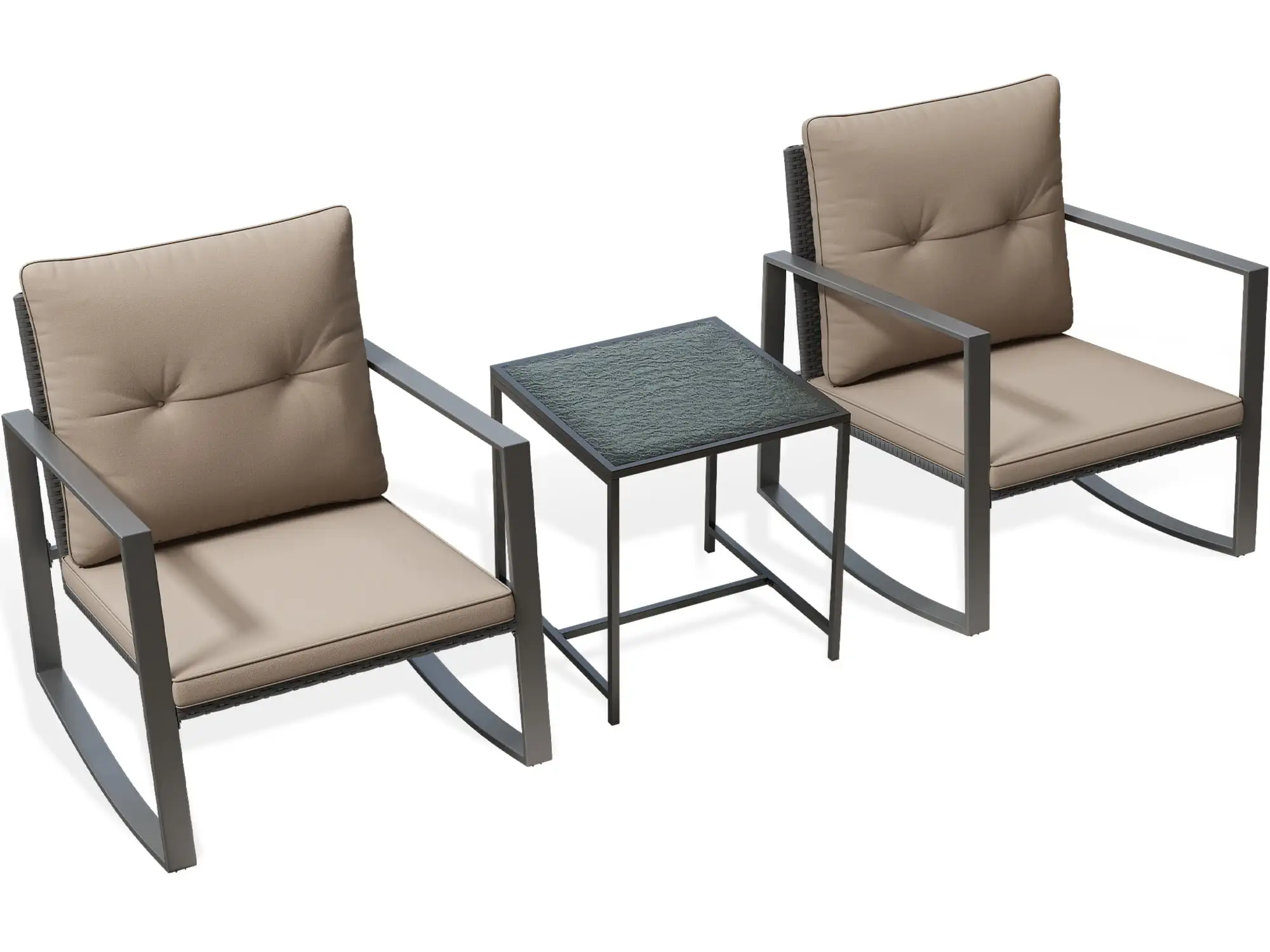 Zoey 3-Piece Furniture Set -Two lovely Chairs With a Glass Outdoor Garden Coffee Table - Coffee/ Off-white