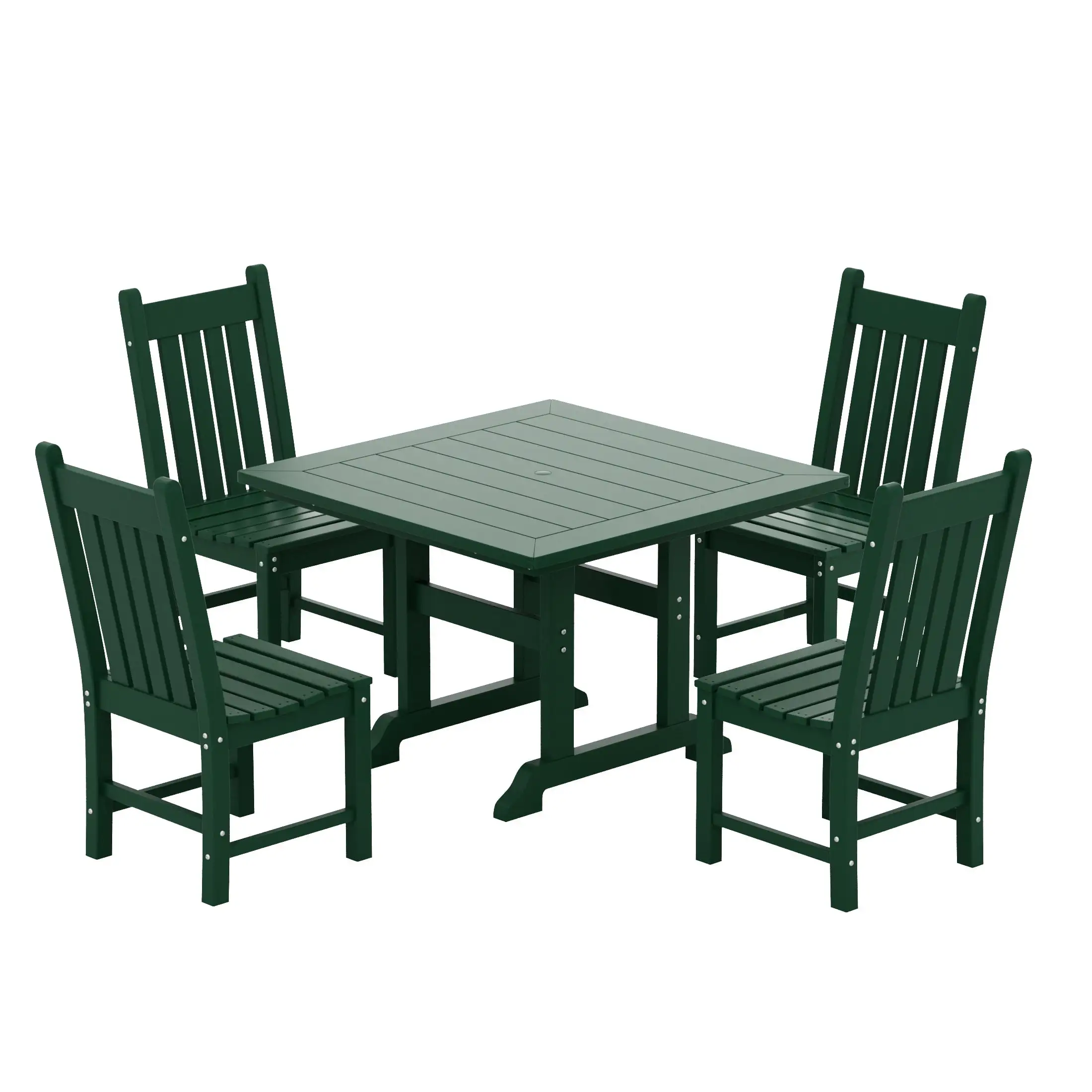 WestinTrends Malibu 5 Piece Patio Dining Set. All Weather Poly Lumber Outdoor Table and Chairs Furniture Set. 43 Square Dining Table with Umbrella Hole and 4 Dining Chairs. Dark Green